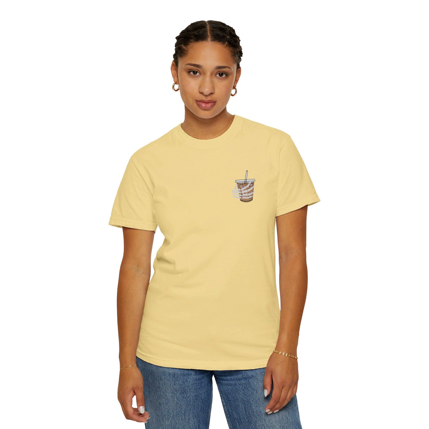 Coffee and Chaos - Unisex Garment-Dyed Faux Pocket T-Shirt