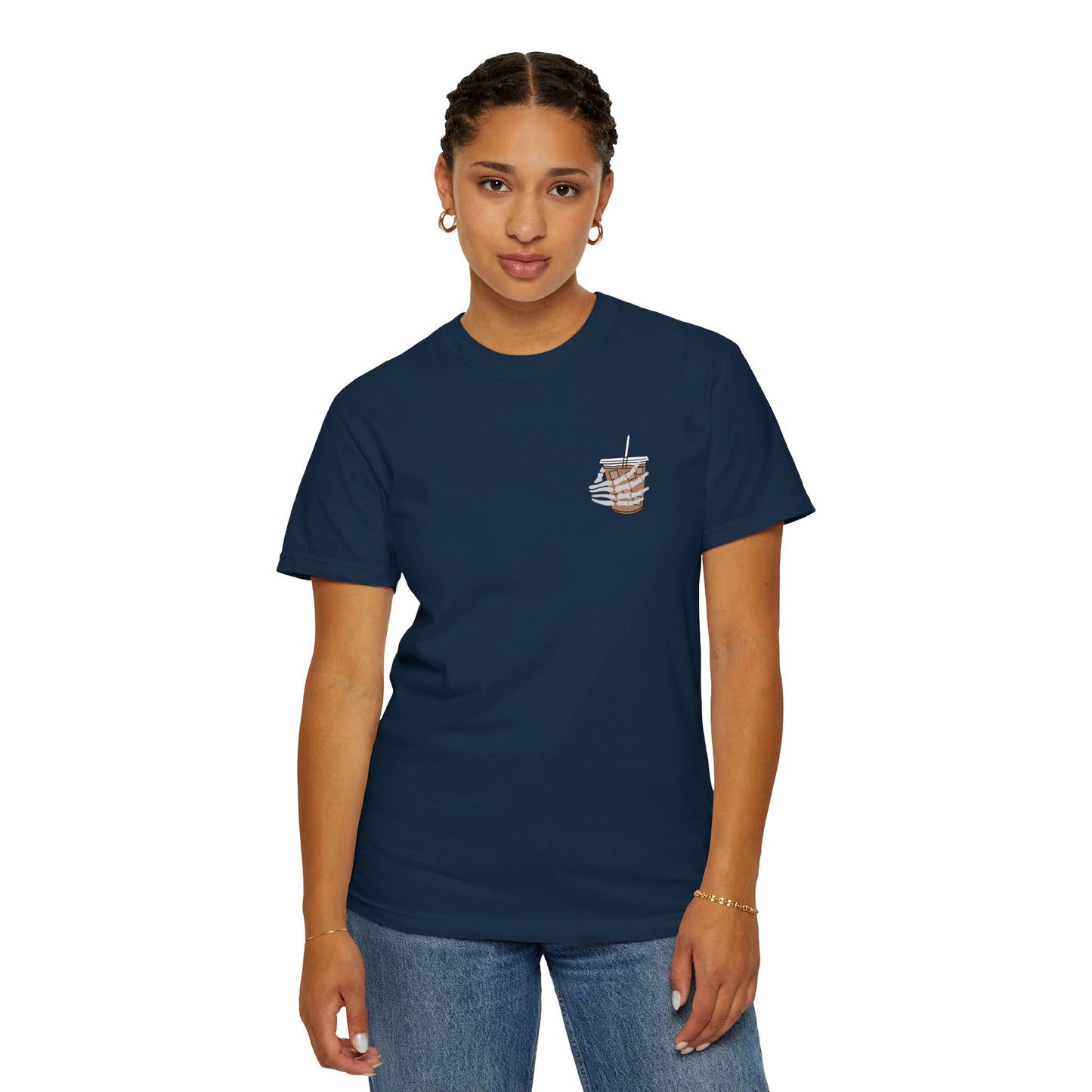 Coffee and Chaos - Unisex Garment-Dyed Faux Pocket T-Shirt