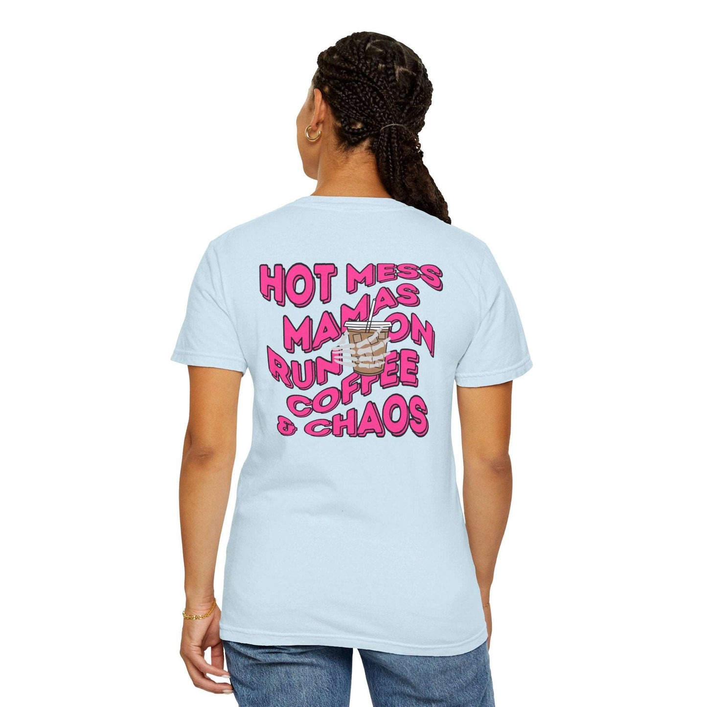 Coffee and Chaos - Unisex Garment-Dyed Faux Pocket T-Shirt