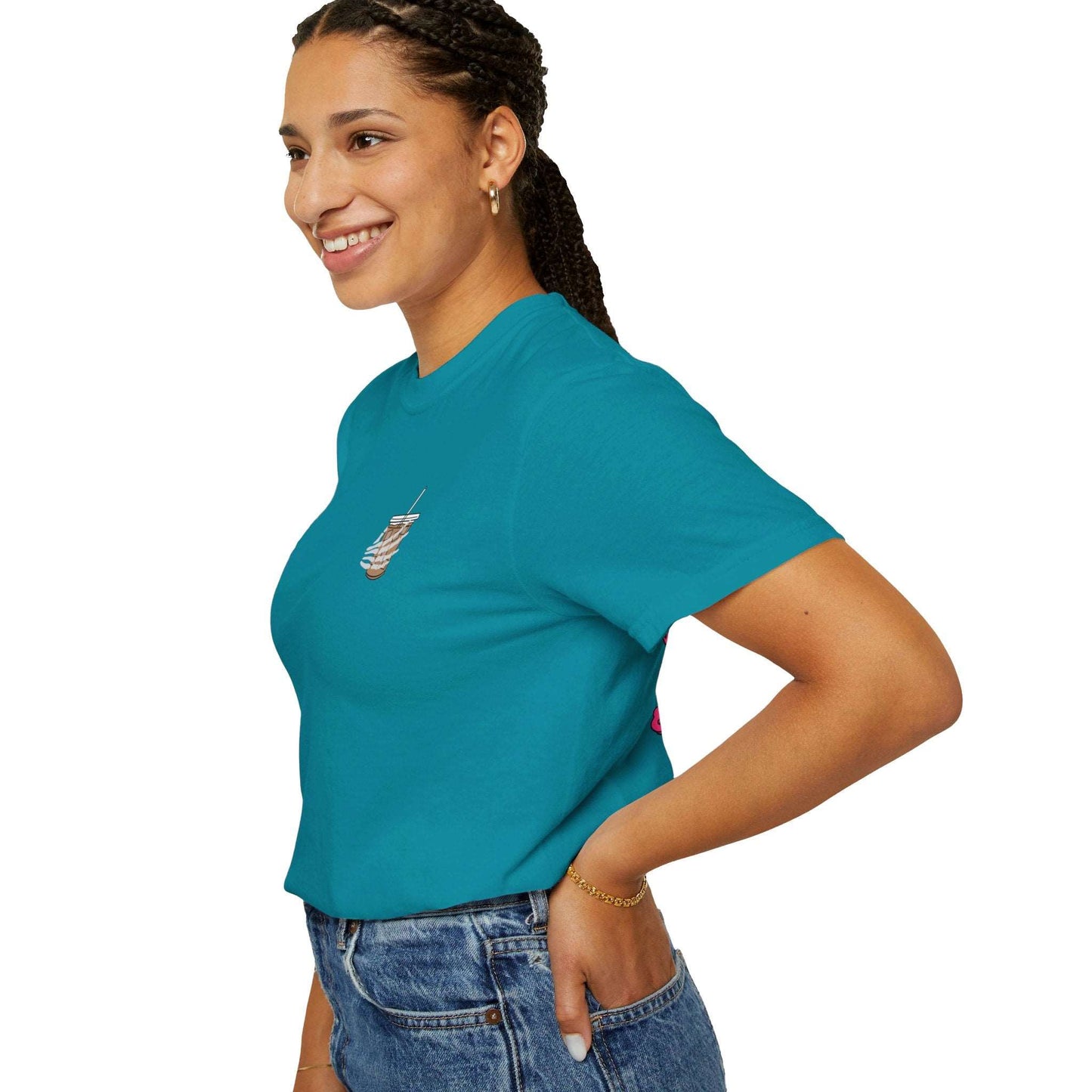 Coffee and Chaos - Unisex Garment-Dyed Faux Pocket T-Shirt