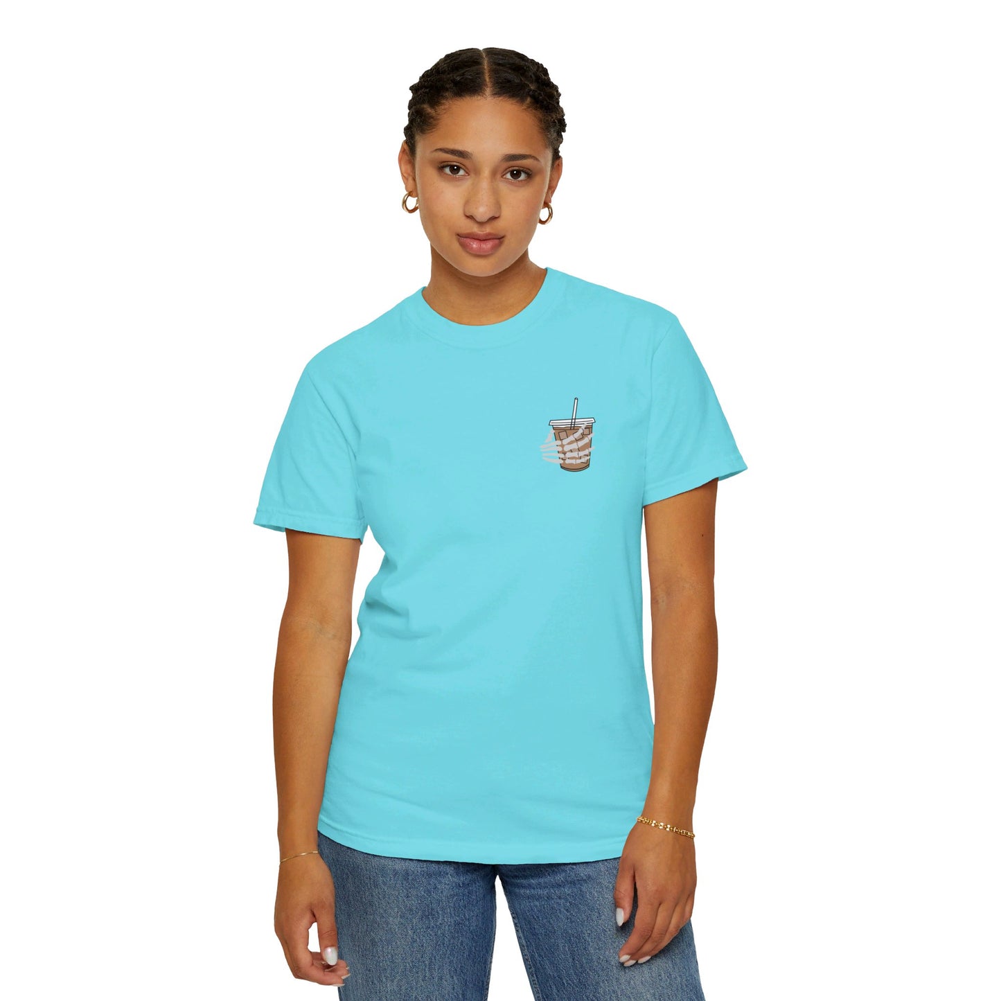 Coffee and Chaos - Unisex Garment-Dyed Faux Pocket T-Shirt