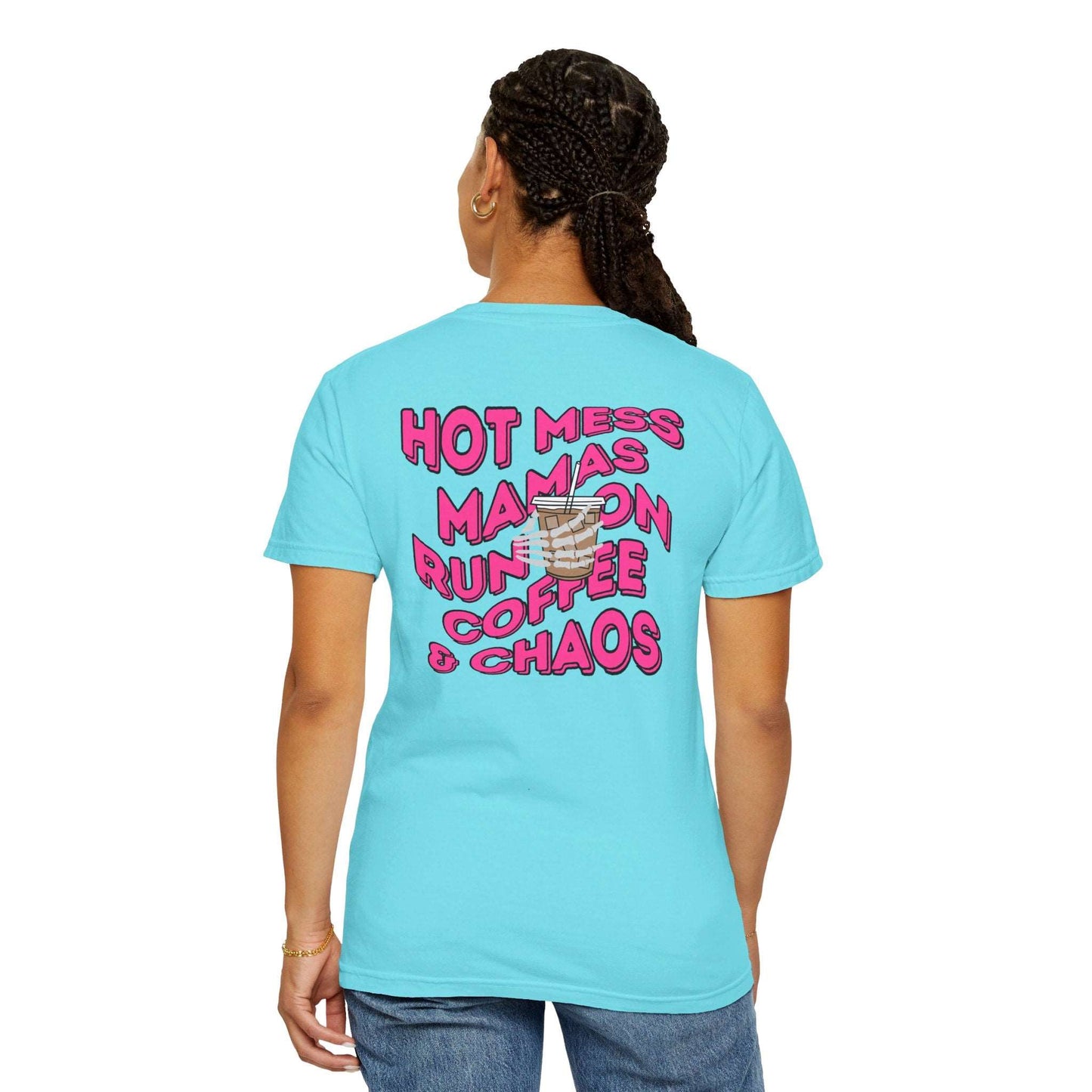 Coffee and Chaos - Unisex Garment-Dyed Faux Pocket T-Shirt