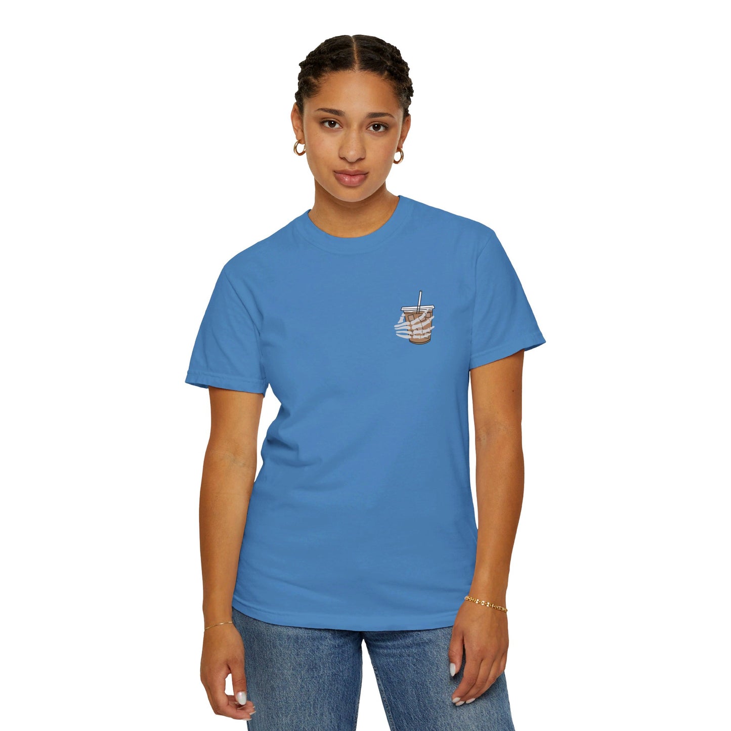 Coffee and Chaos - Unisex Garment-Dyed Faux Pocket T-Shirt