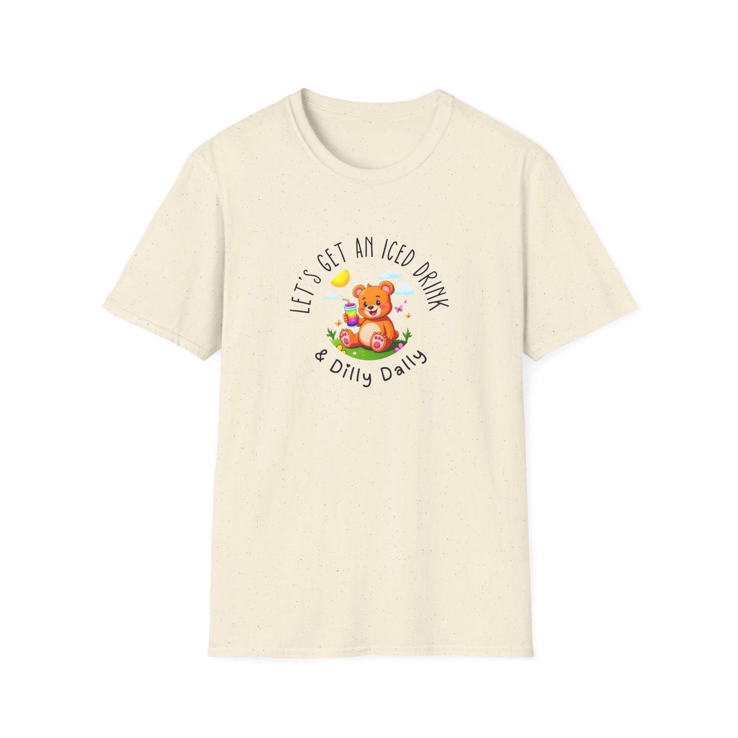 "Let's Get an Iced Drink and Dilly Dally" - T-Shirt, Family Outing Tee, Bear Graphic Top, Gift for Friends, Casual Summer Wear