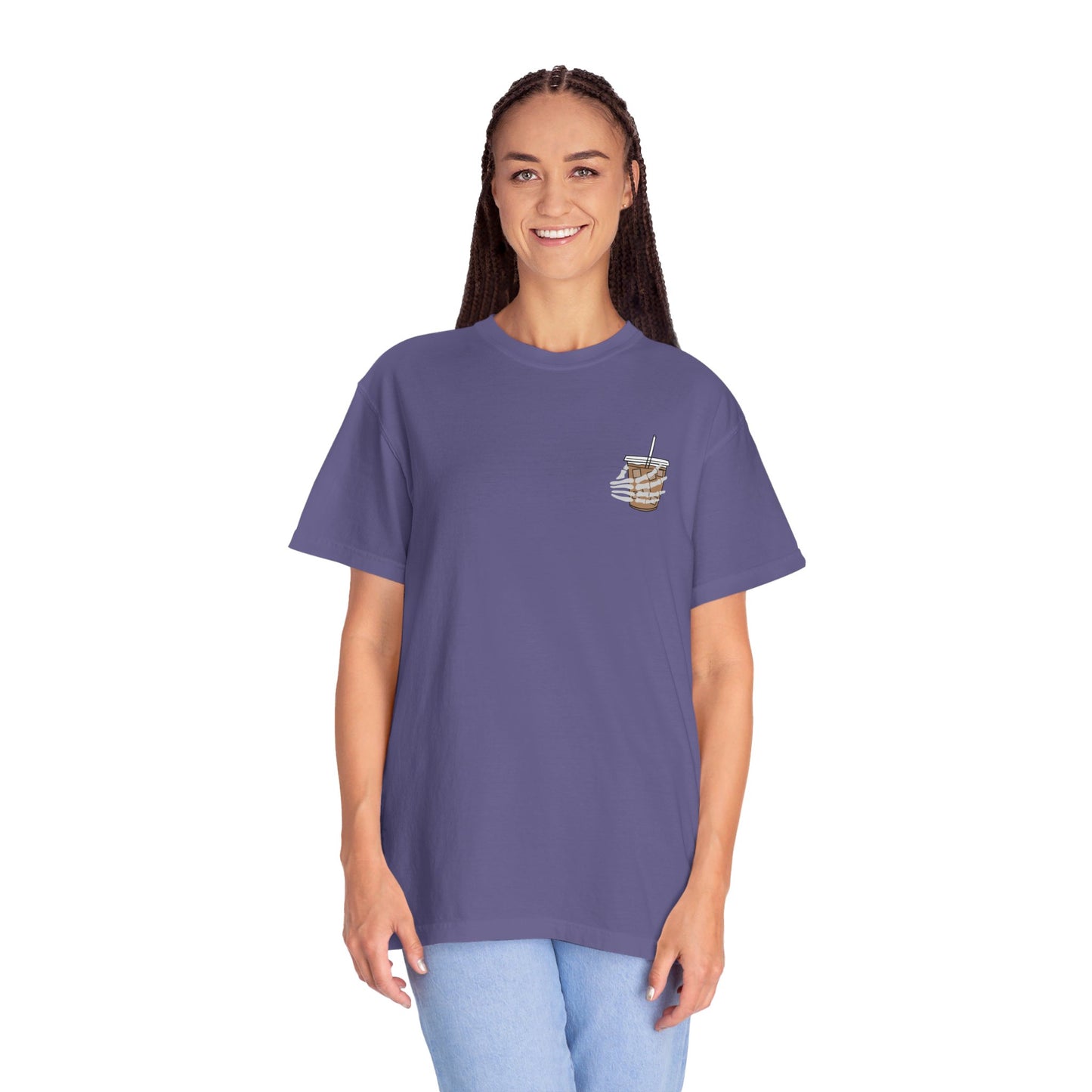 Coffee and Chaos - Unisex Garment-Dyed Faux Pocket T-Shirt