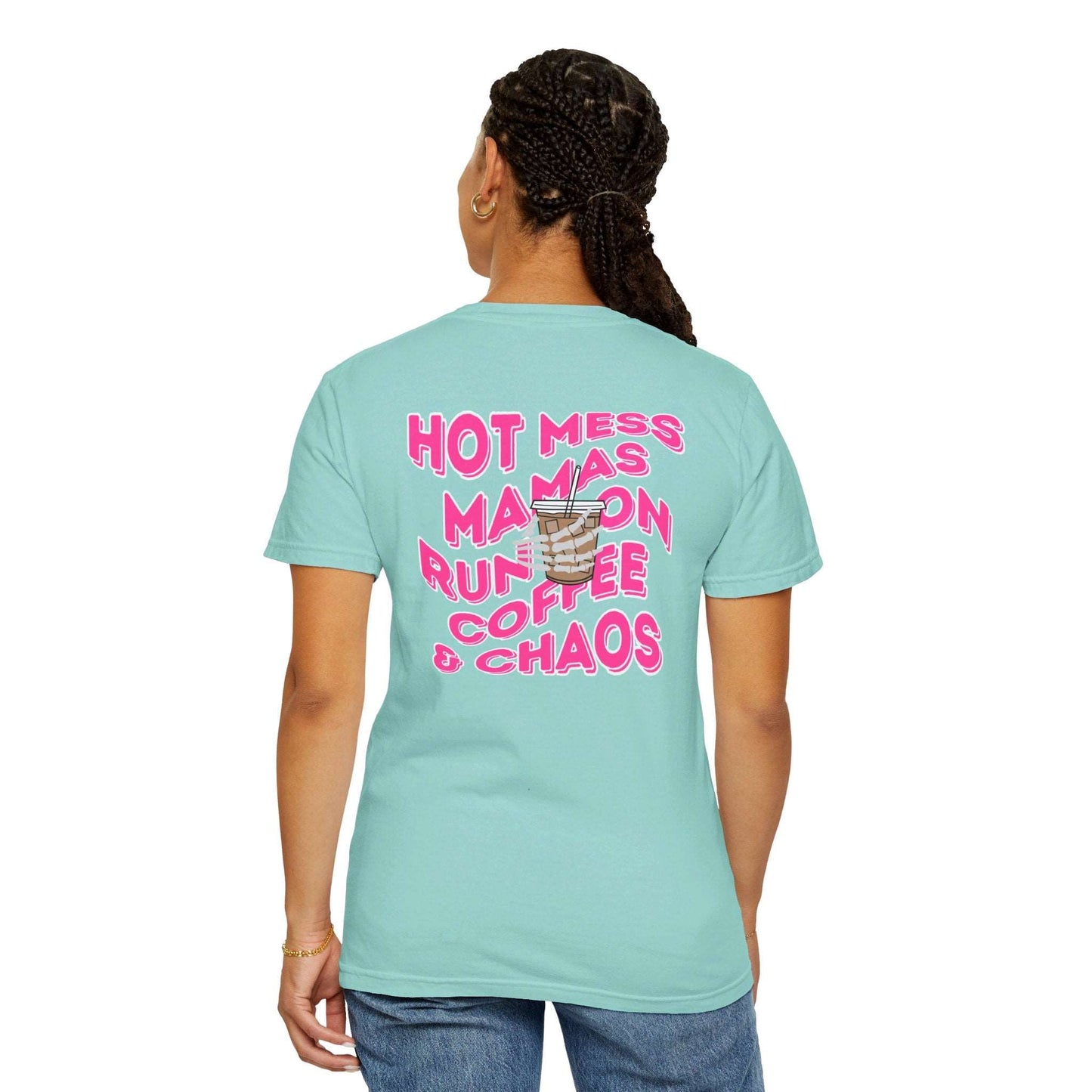 Coffee and Chaos - Unisex Garment-Dyed Faux Pocket T-Shirt