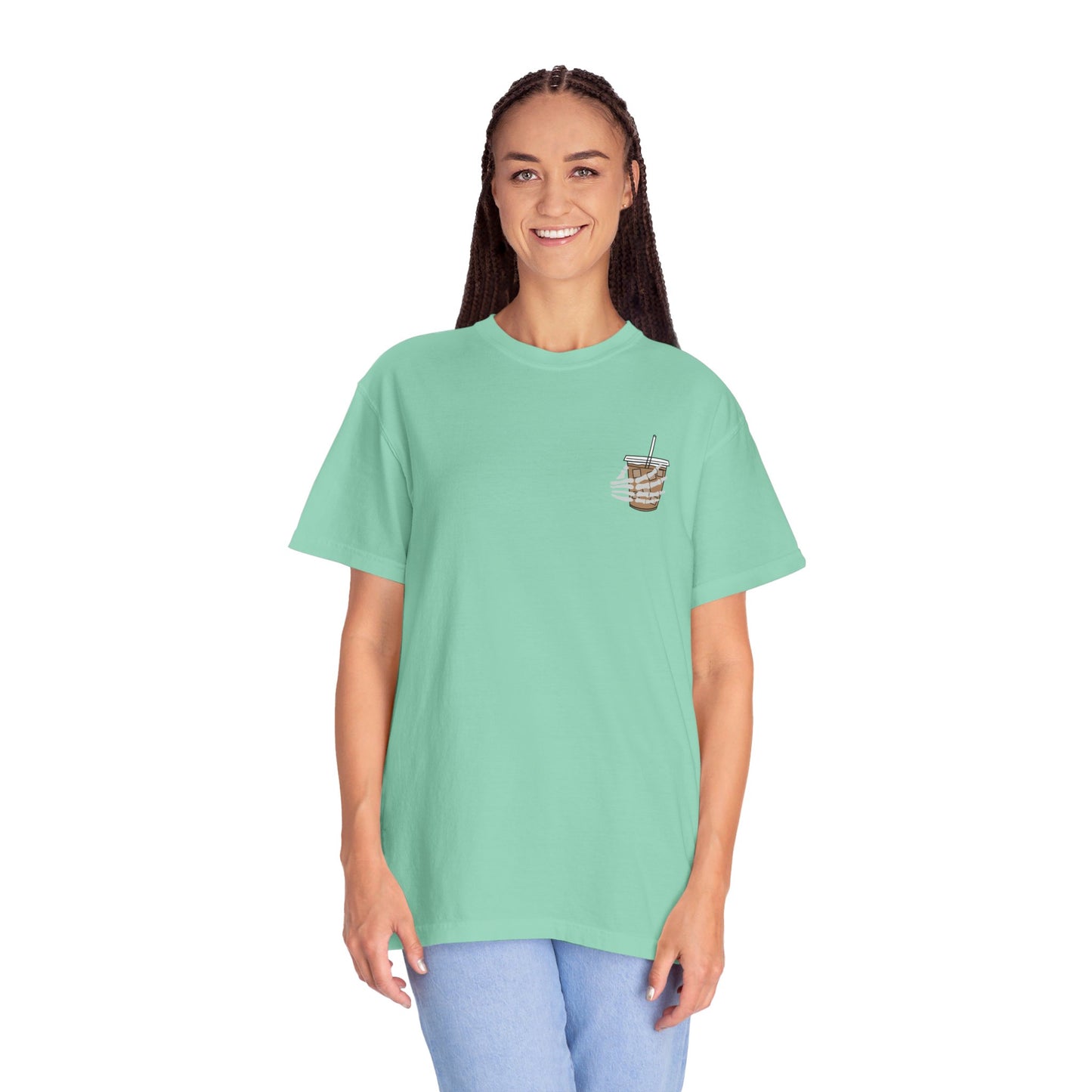 Coffee and Chaos - Unisex Garment-Dyed Faux Pocket T-Shirt