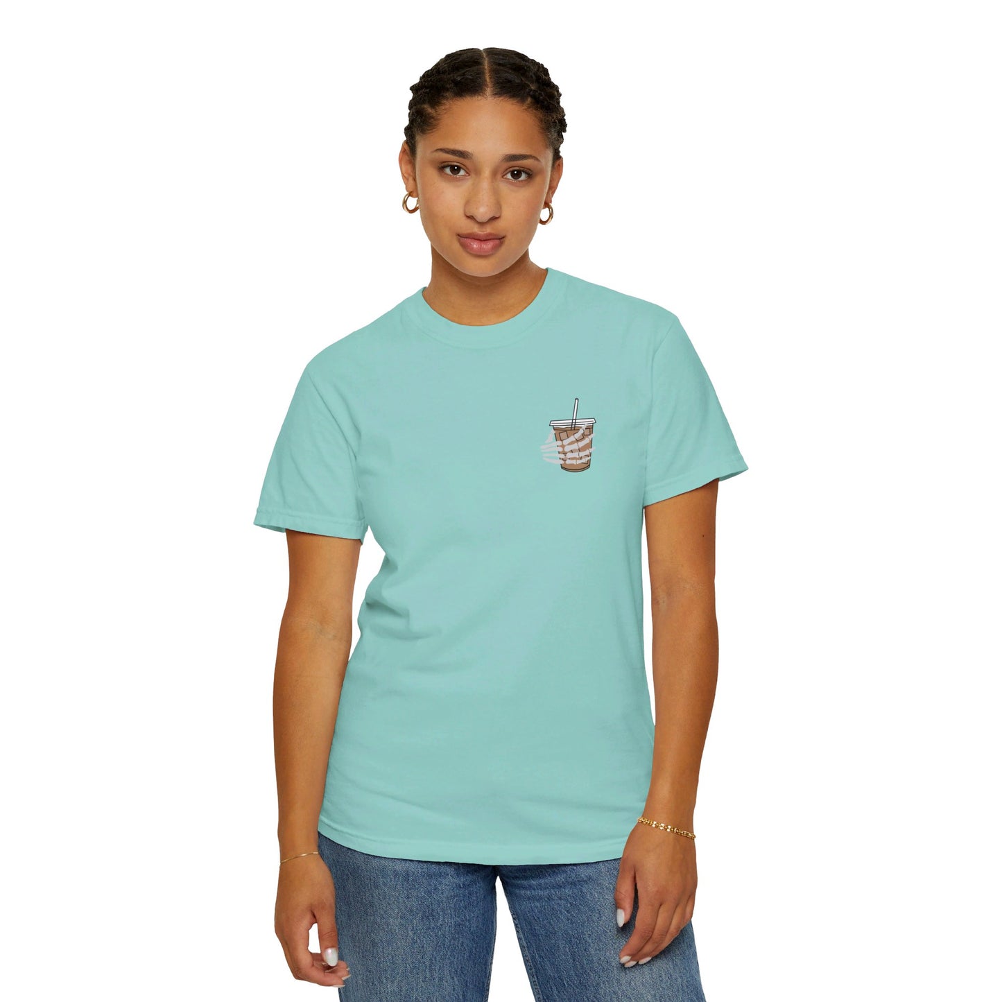 Coffee and Chaos - Unisex Garment-Dyed Faux Pocket T-Shirt