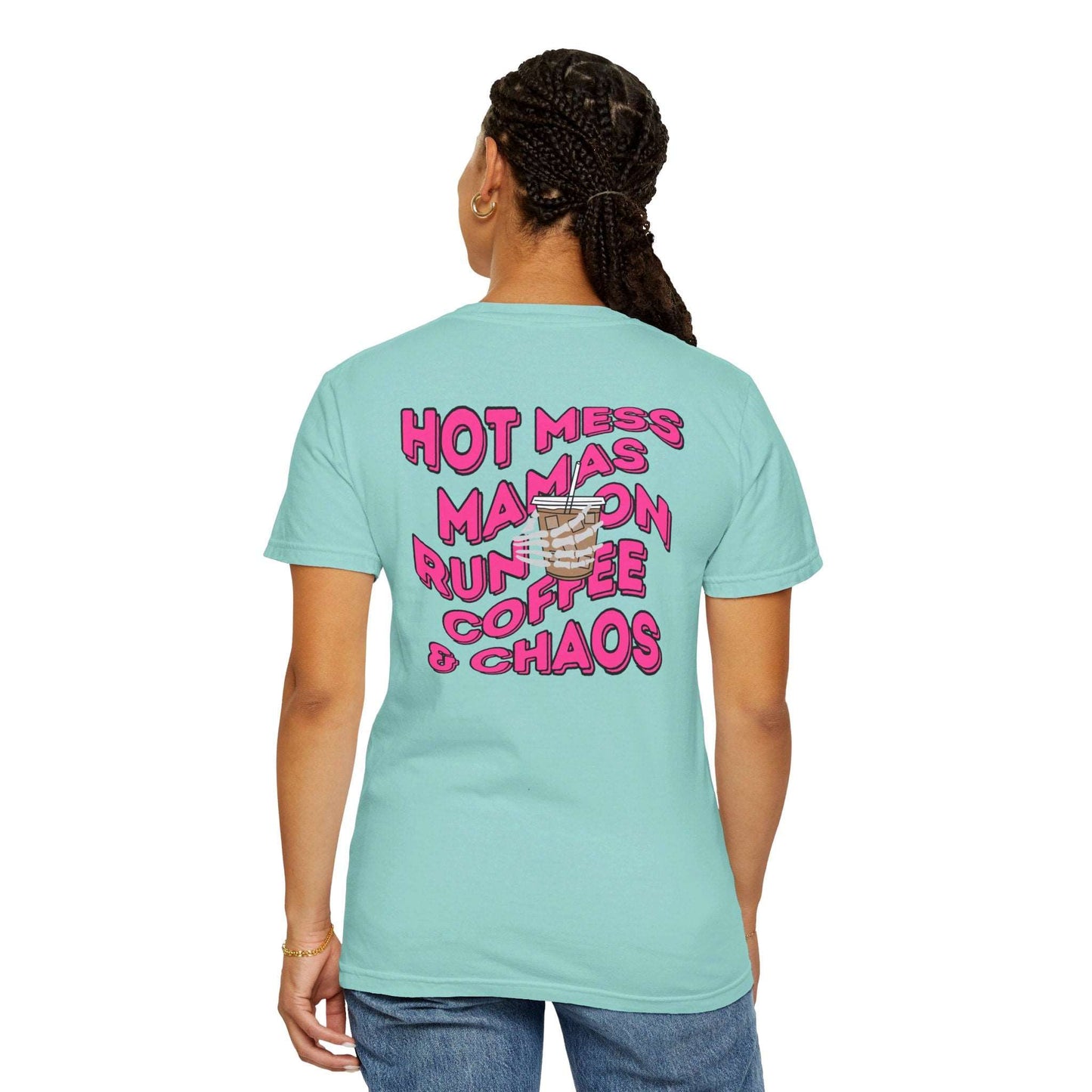 Coffee and Chaos - Unisex Garment-Dyed Faux Pocket T-Shirt