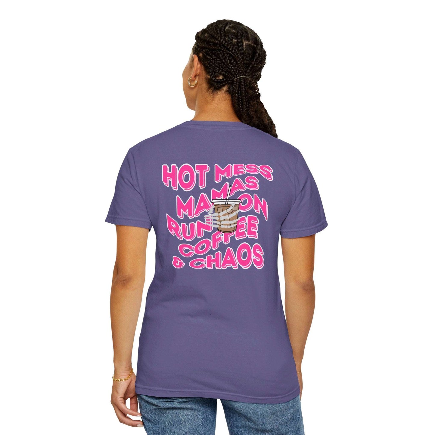 Coffee and Chaos - Unisex Garment-Dyed Faux Pocket T-Shirt