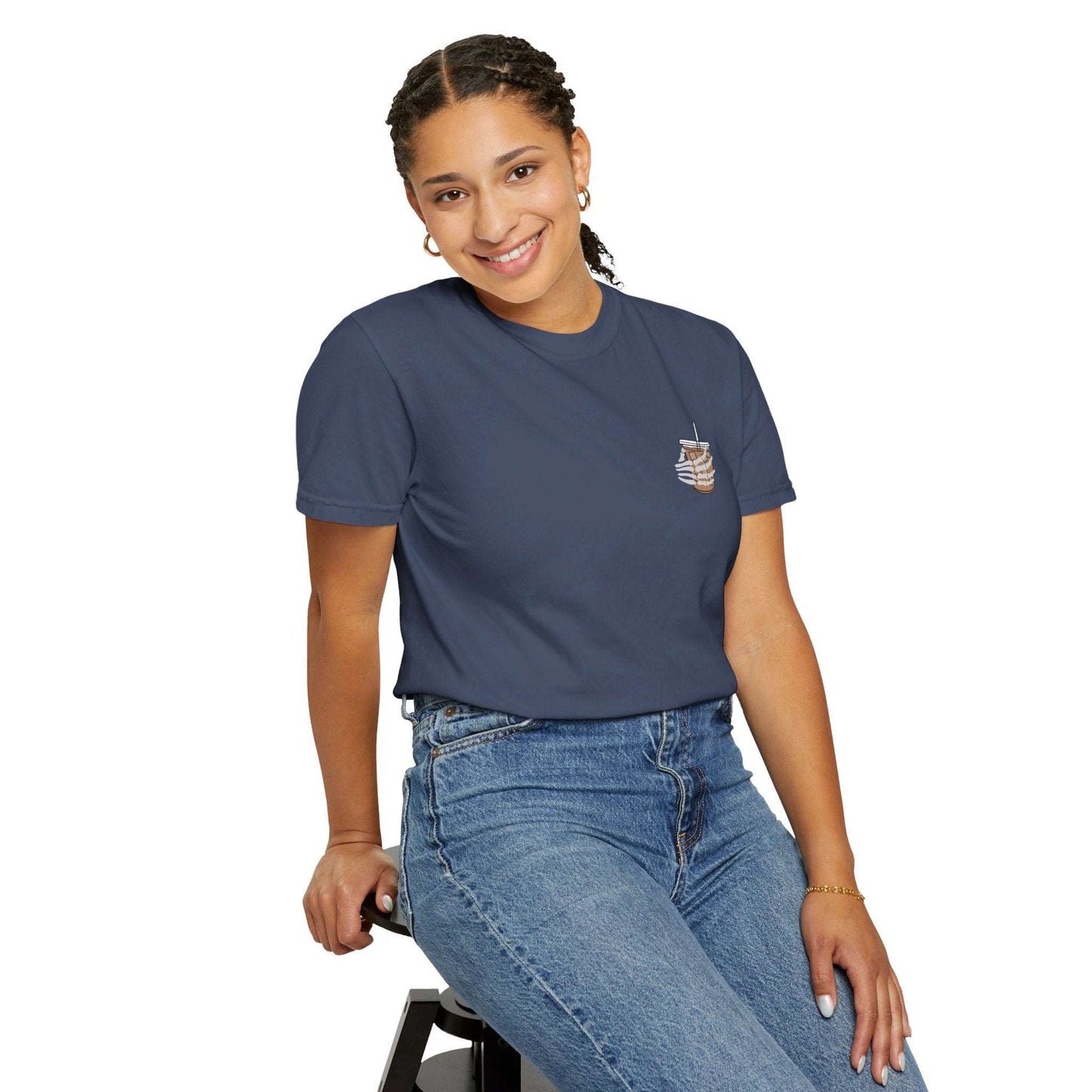 Coffee and Chaos - Unisex Garment-Dyed Faux Pocket T-Shirt