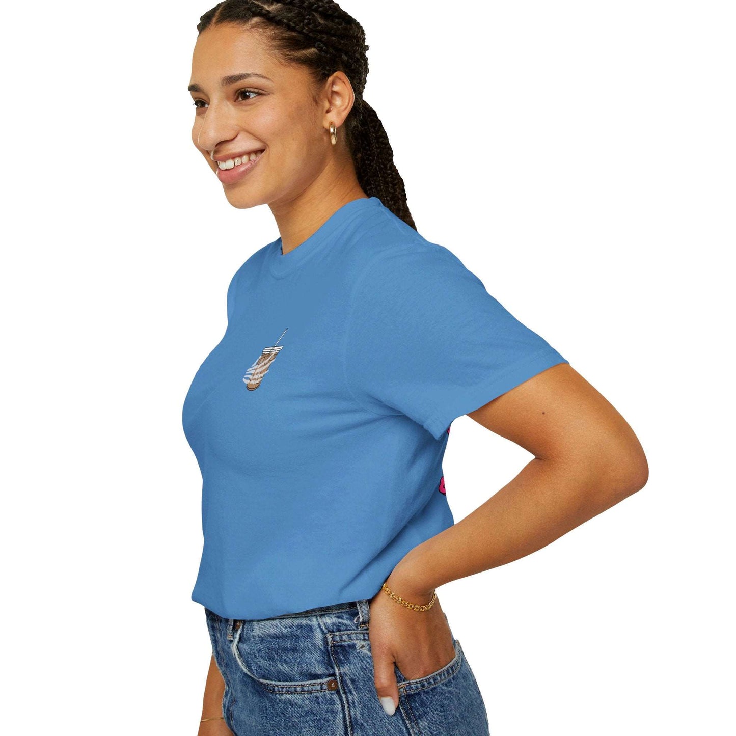 Coffee and Chaos - Unisex Garment-Dyed Faux Pocket T-Shirt