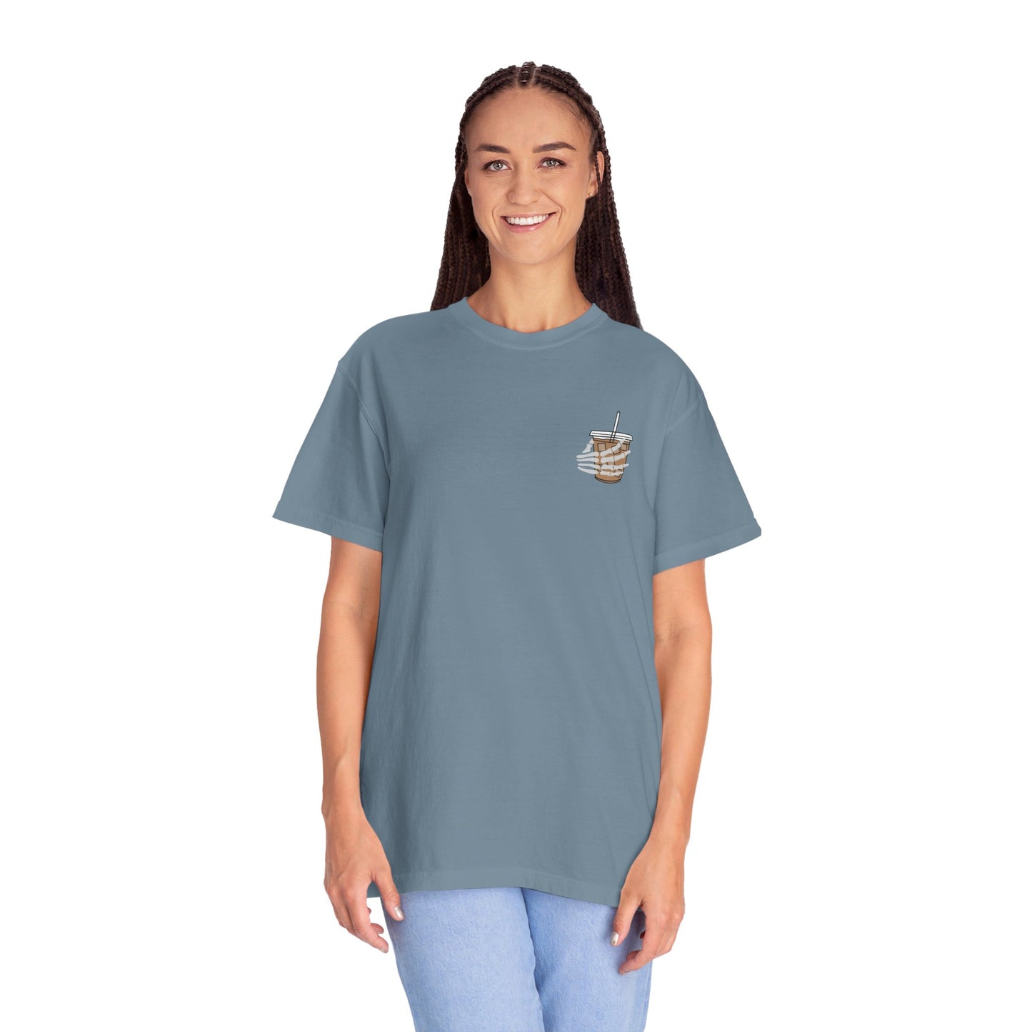 Coffee and Chaos - Unisex Garment-Dyed Faux Pocket T-Shirt