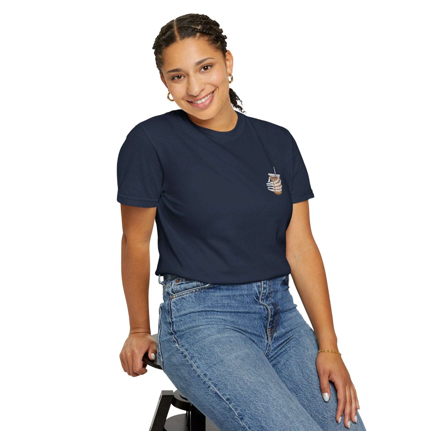 Coffee and Chaos - Unisex Garment-Dyed Faux Pocket T-Shirt