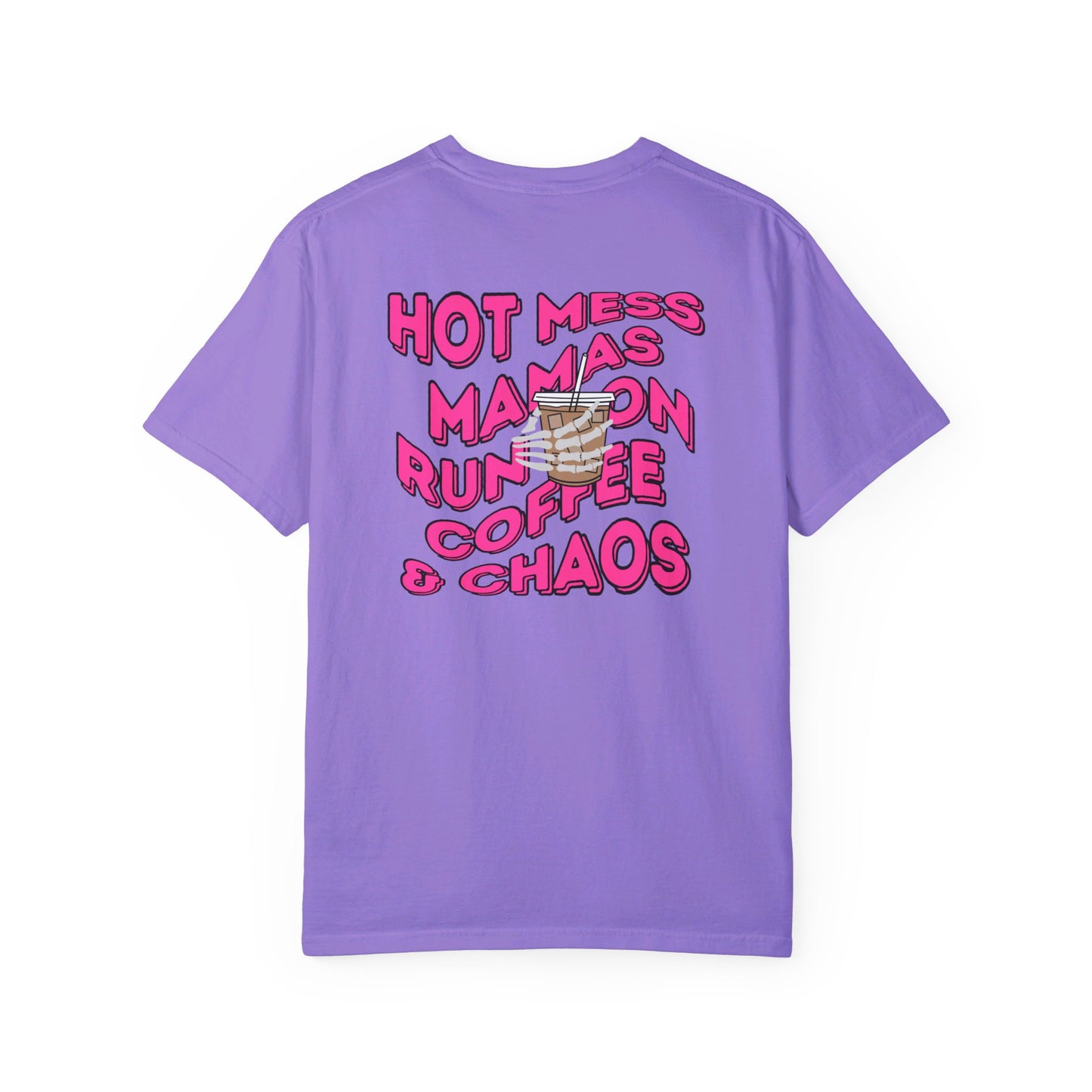 Coffee and Chaos - Unisex Garment-Dyed Faux Pocket T-Shirt