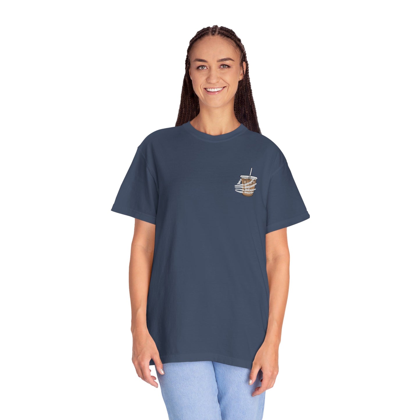 Coffee and Chaos - Unisex Garment-Dyed Faux Pocket T-Shirt