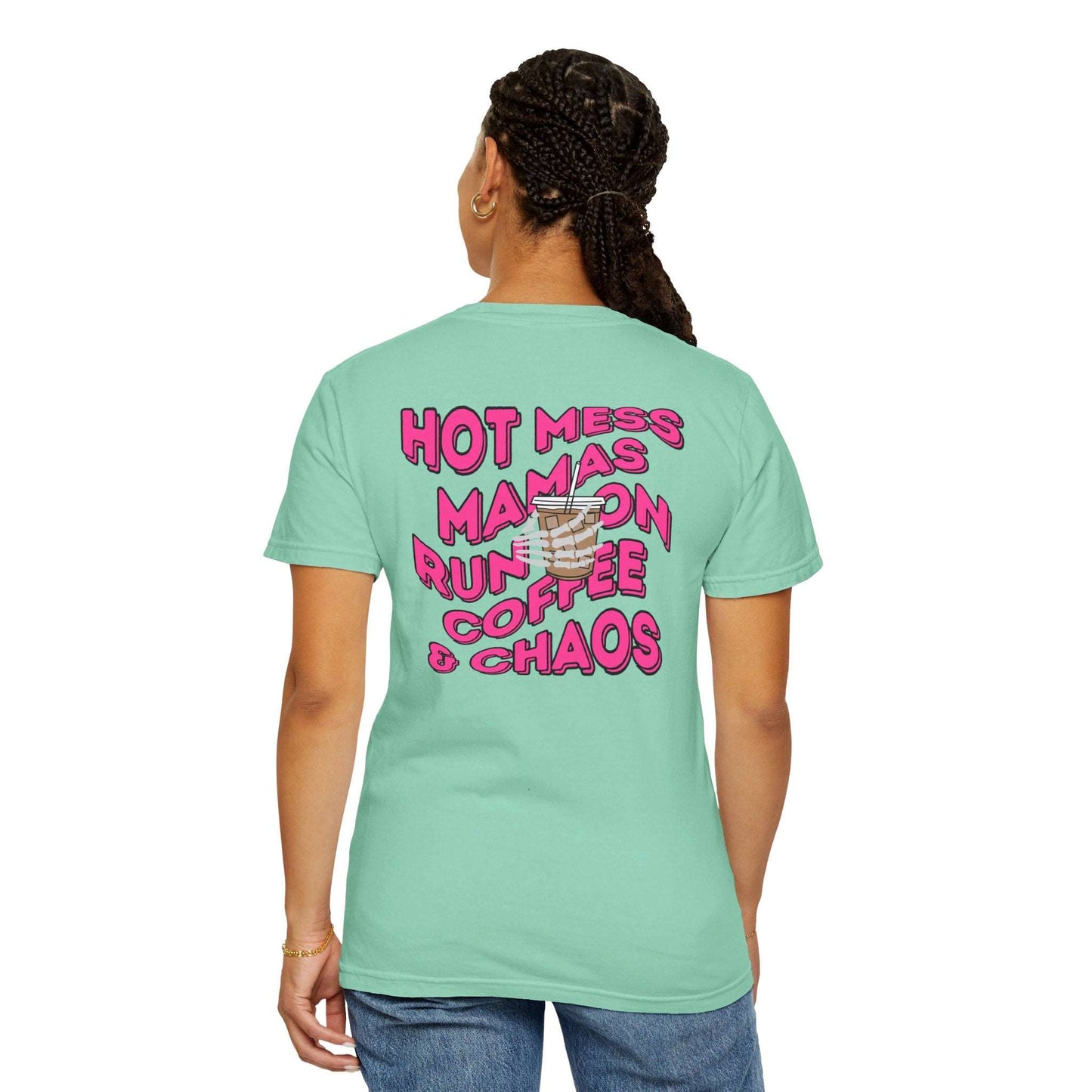Coffee and Chaos - Unisex Garment-Dyed Faux Pocket T-Shirt