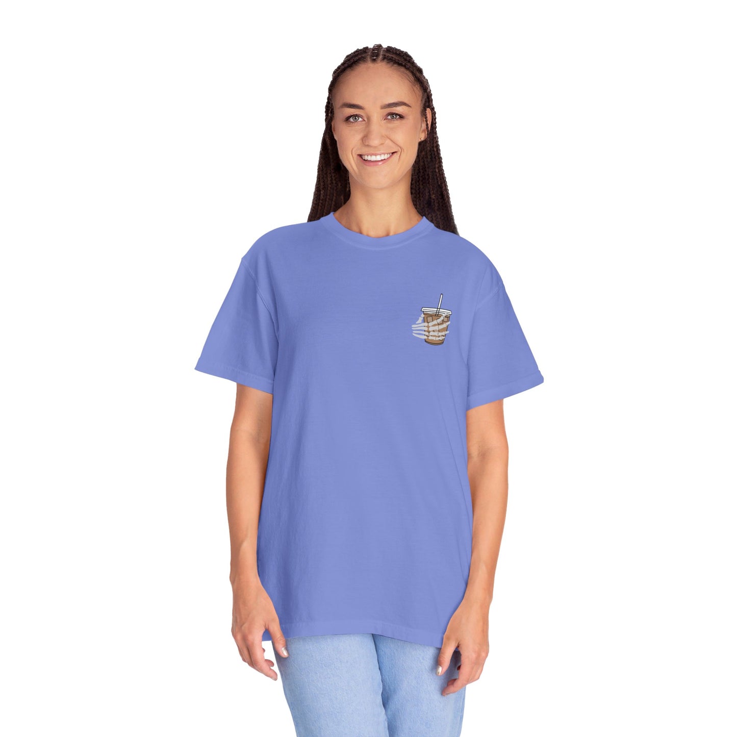 Coffee and Chaos - Unisex Garment-Dyed Faux Pocket T-Shirt