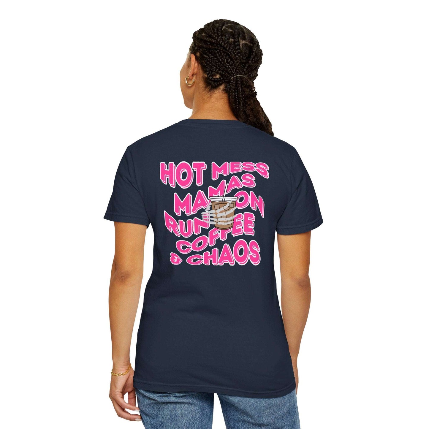 Coffee and Chaos - Unisex Garment-Dyed Faux Pocket T-Shirt