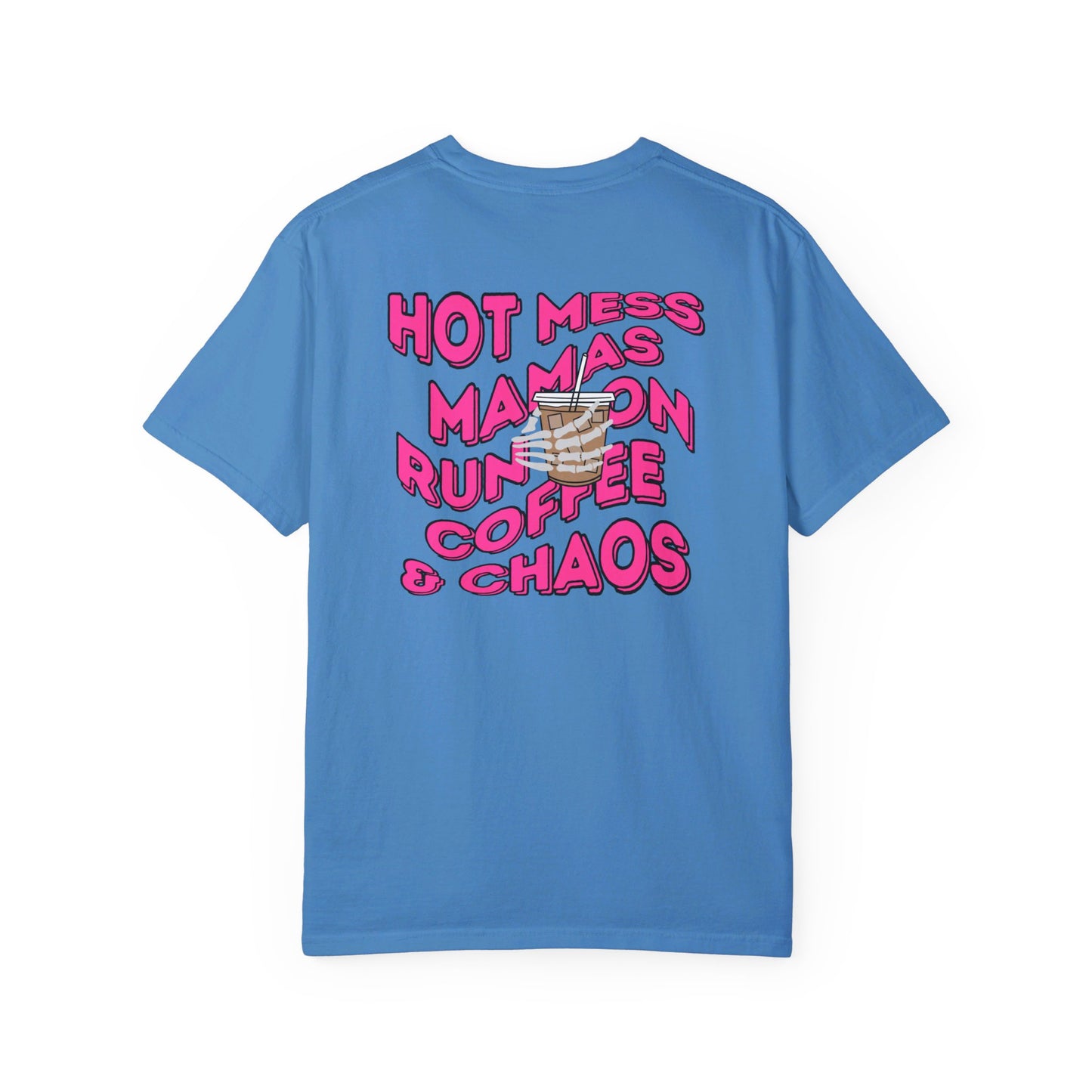 Coffee and Chaos - Unisex Garment-Dyed Faux Pocket T-Shirt