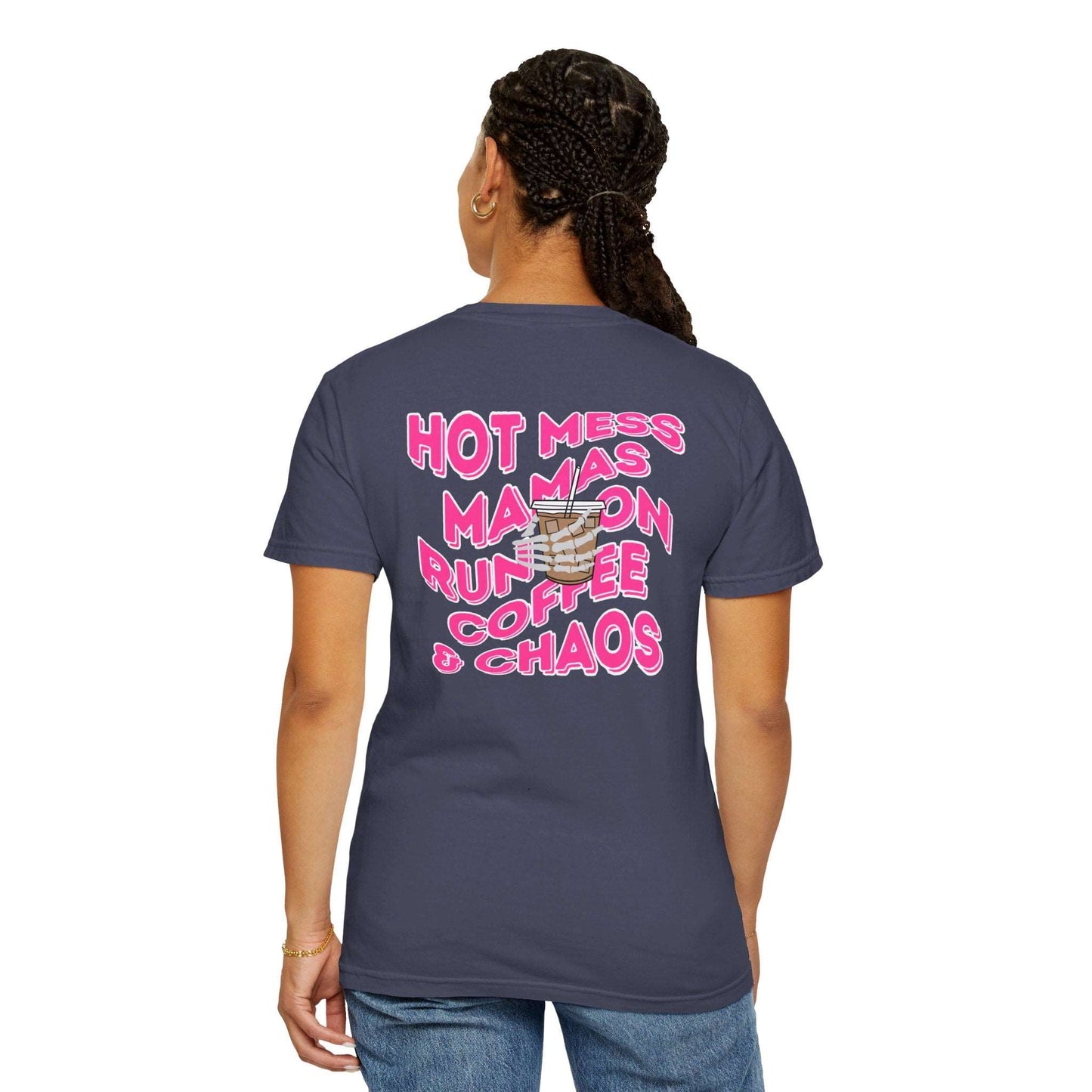 Coffee and Chaos - Unisex Garment-Dyed Faux Pocket T-Shirt