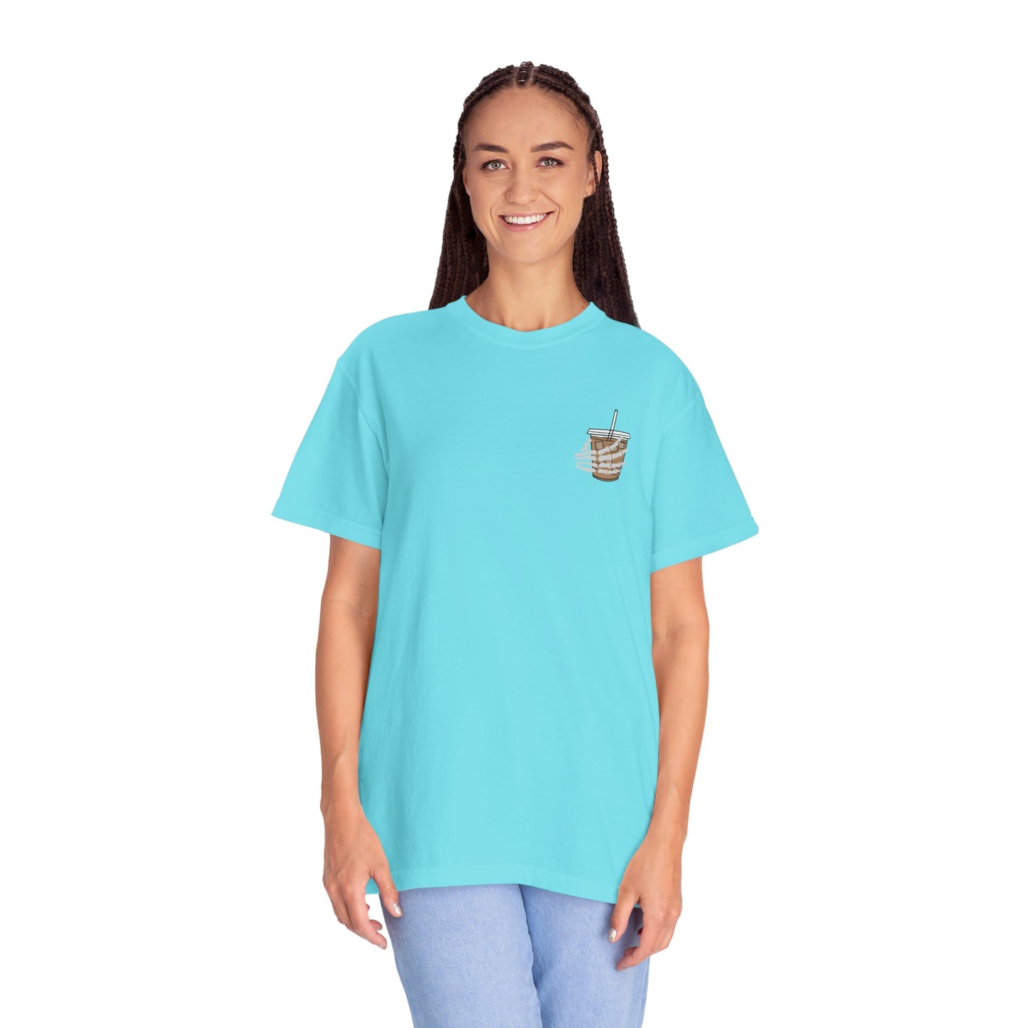Coffee and Chaos - Unisex Garment-Dyed Faux Pocket T-Shirt