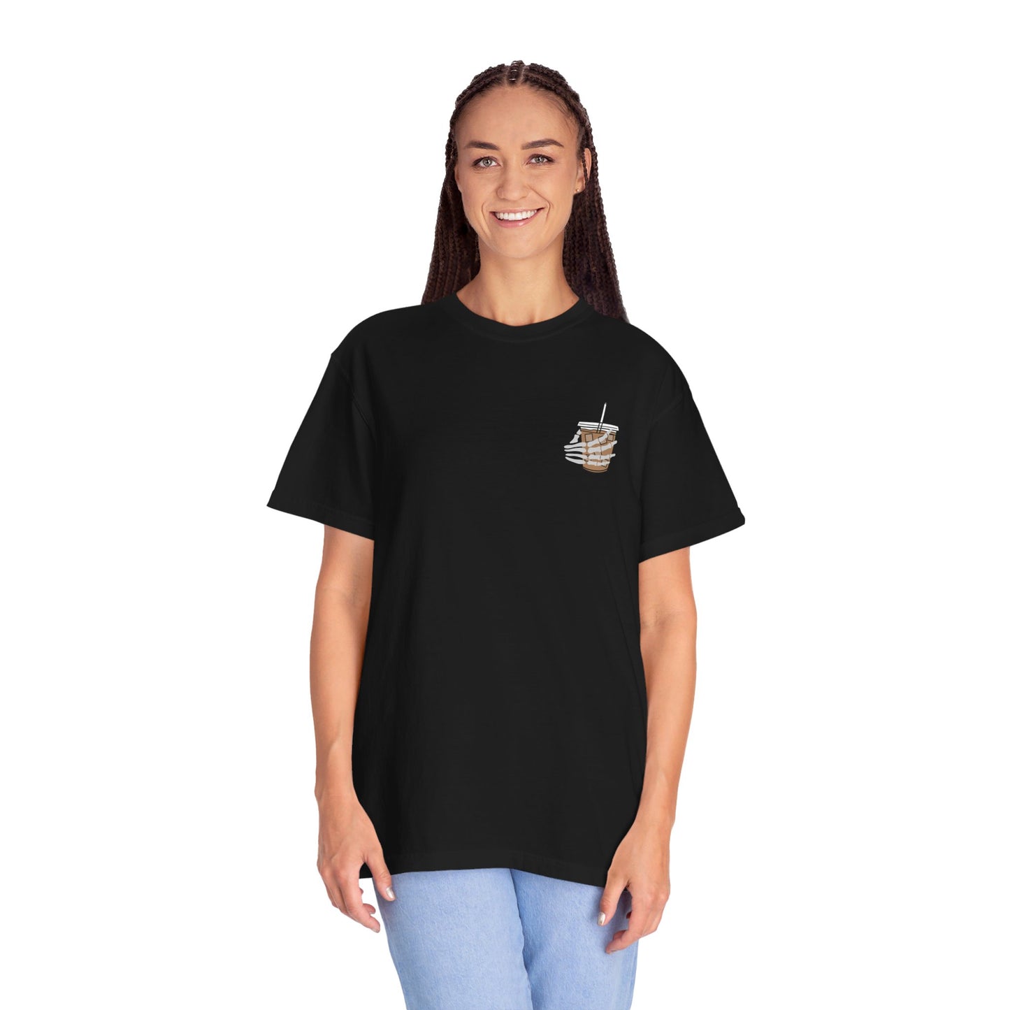 Coffee and Chaos - Unisex Garment-Dyed Faux Pocket T-Shirt