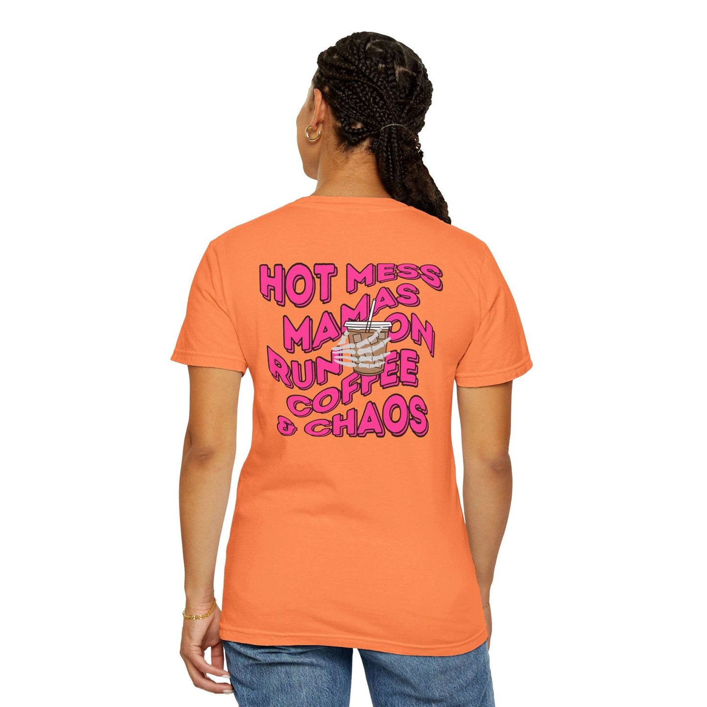 Coffee and Chaos - Unisex Garment-Dyed Faux Pocket T-Shirt