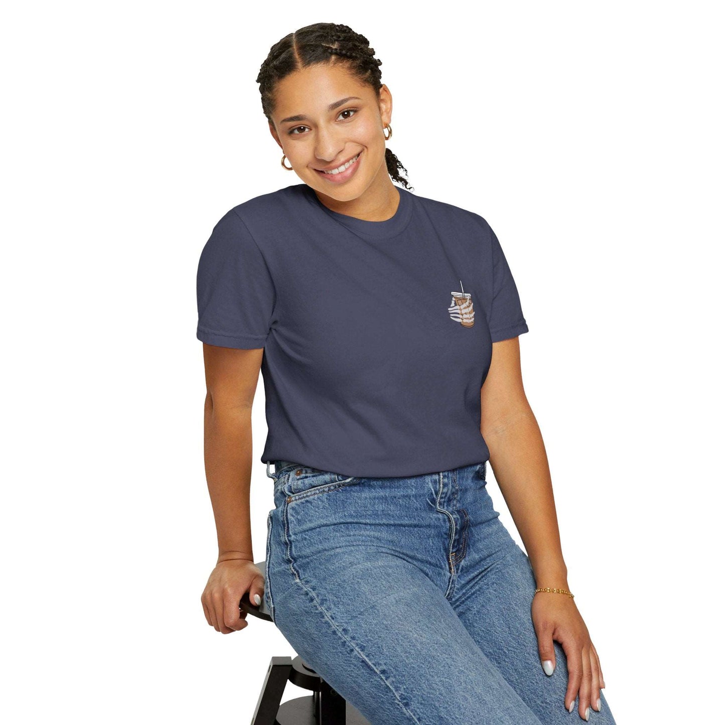 Coffee and Chaos - Unisex Garment-Dyed Faux Pocket T-Shirt