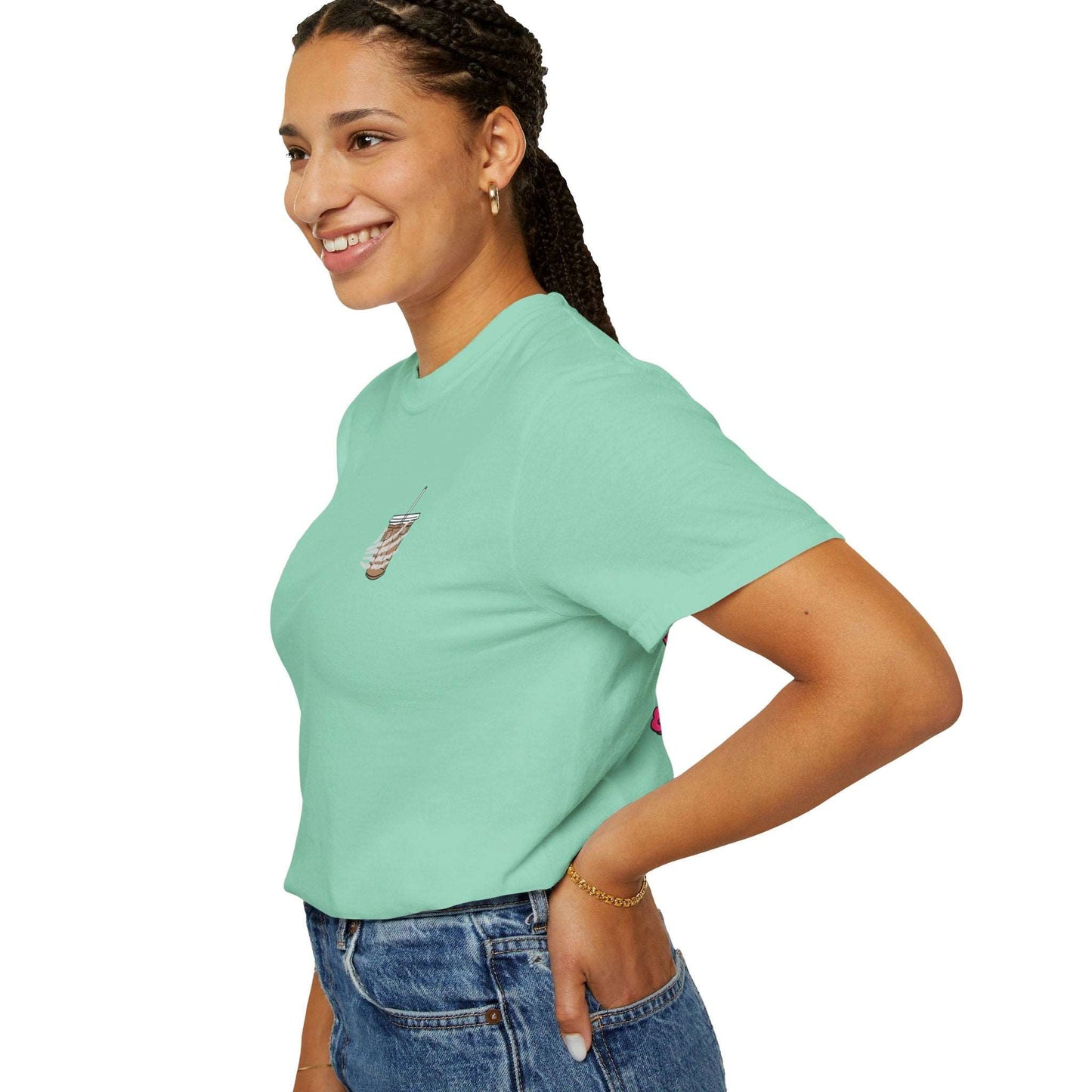Coffee and Chaos - Unisex Garment-Dyed Faux Pocket T-Shirt