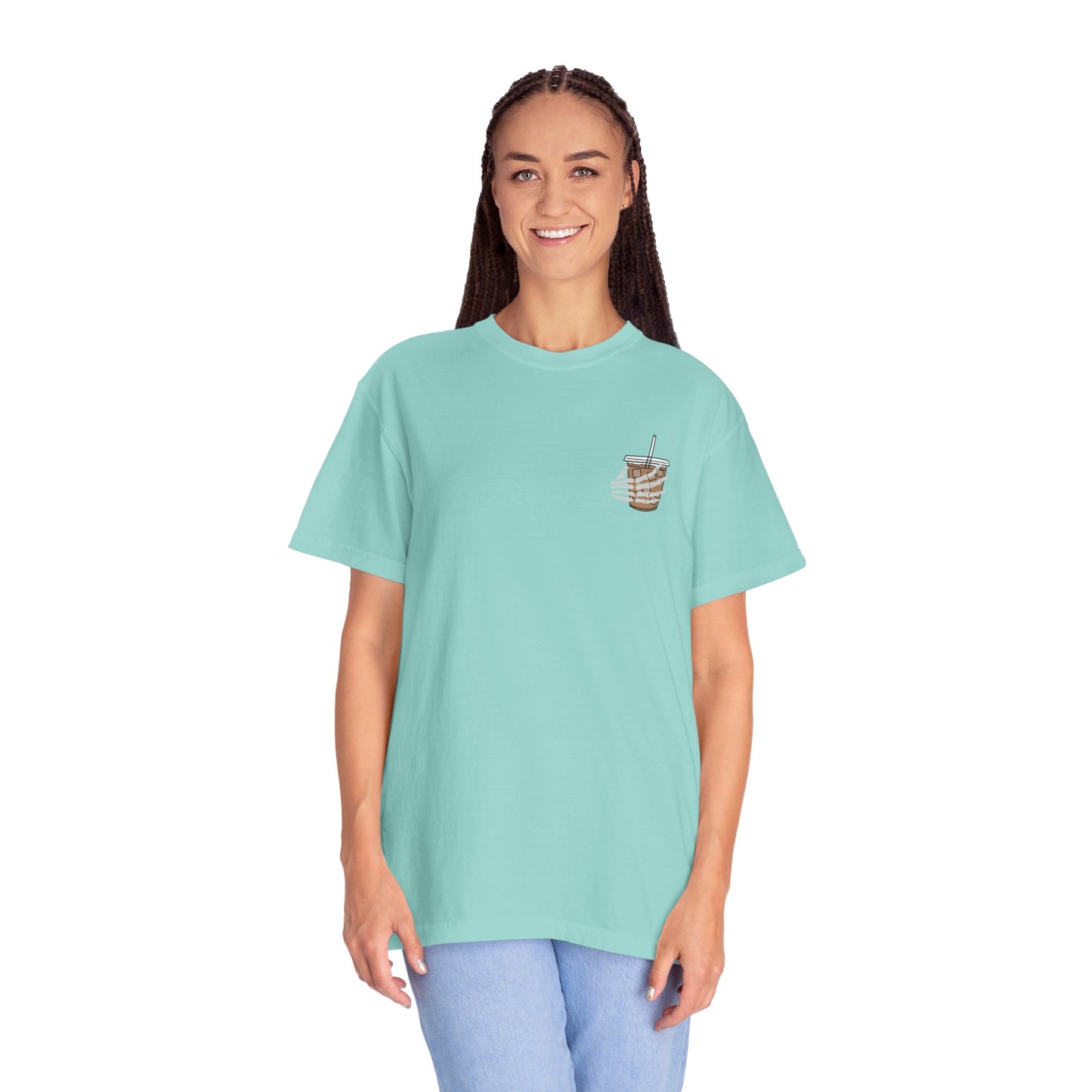 Coffee and Chaos - Unisex Garment-Dyed Faux Pocket T-Shirt