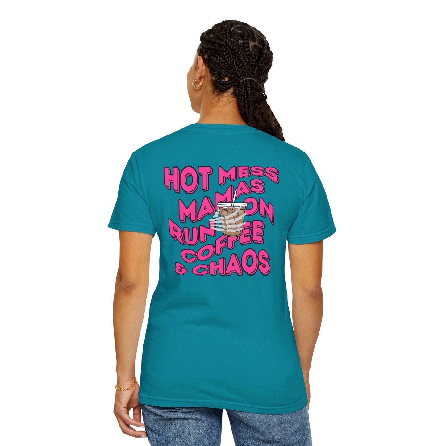 Coffee and Chaos - Unisex Garment-Dyed Faux Pocket T-Shirt