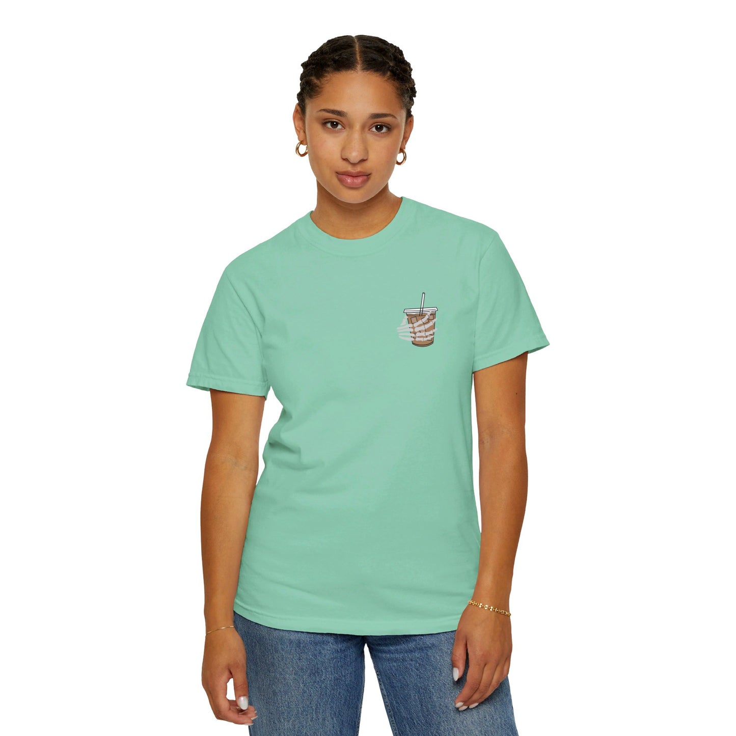 Coffee and Chaos - Unisex Garment-Dyed Faux Pocket T-Shirt