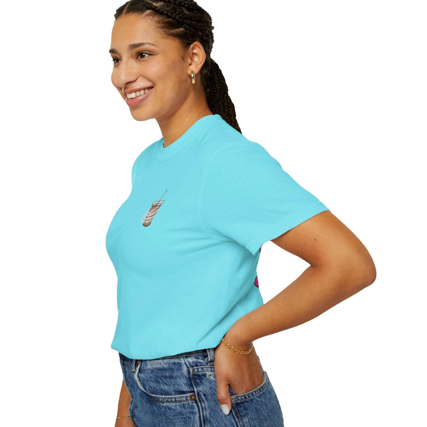 Coffee and Chaos - Unisex Garment-Dyed Faux Pocket T-Shirt