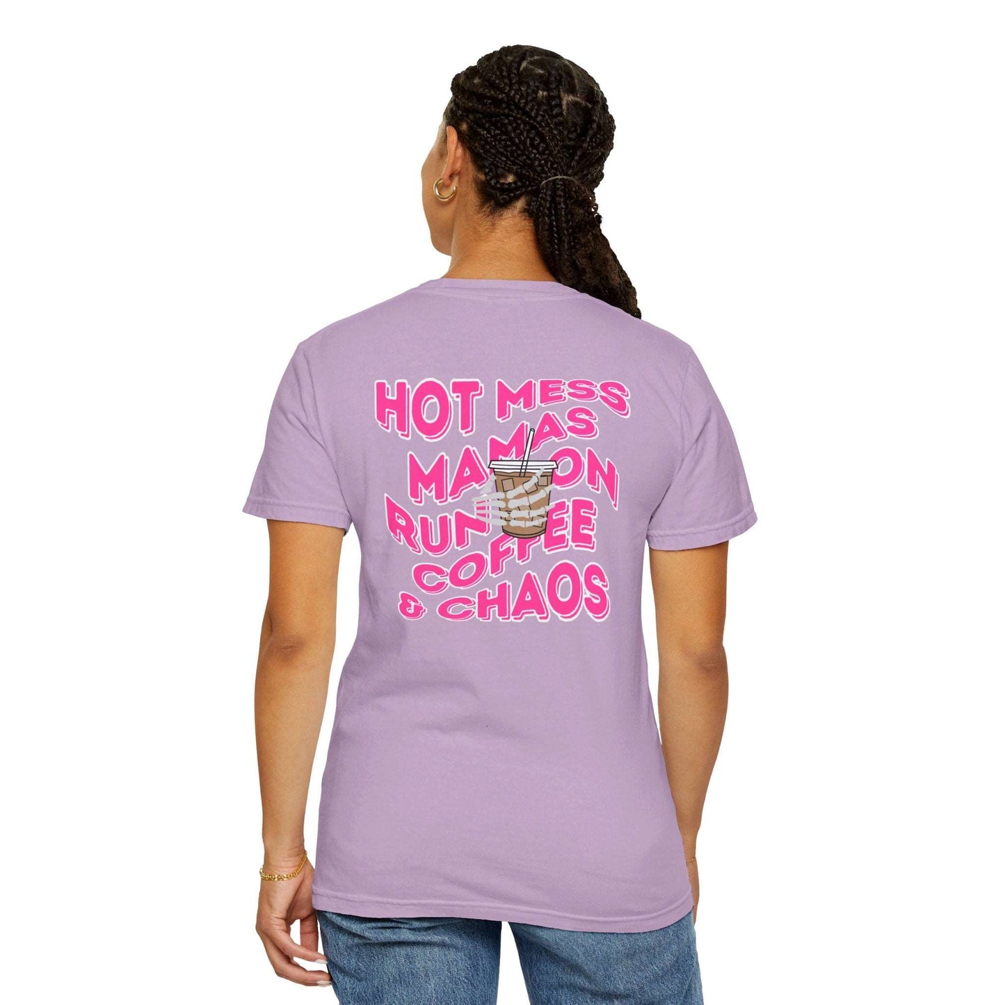 Coffee and Chaos - Unisex Garment-Dyed Faux Pocket T-Shirt