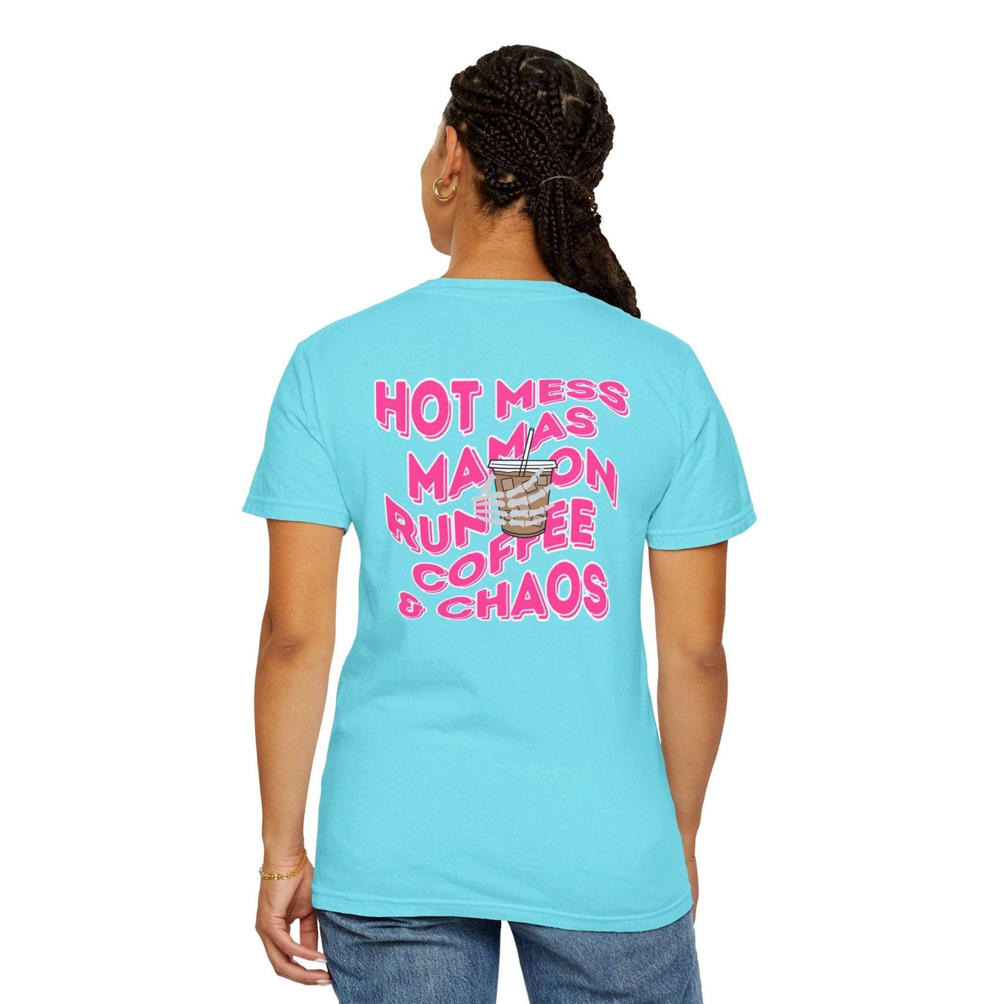 Coffee and Chaos - Unisex Garment-Dyed Faux Pocket T-Shirt