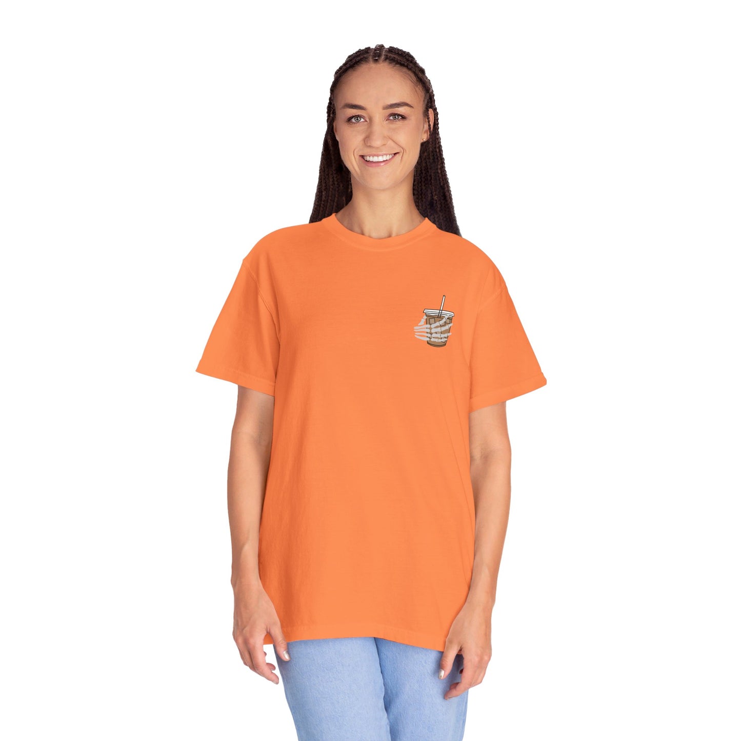 Coffee and Chaos - Unisex Garment-Dyed Faux Pocket T-Shirt