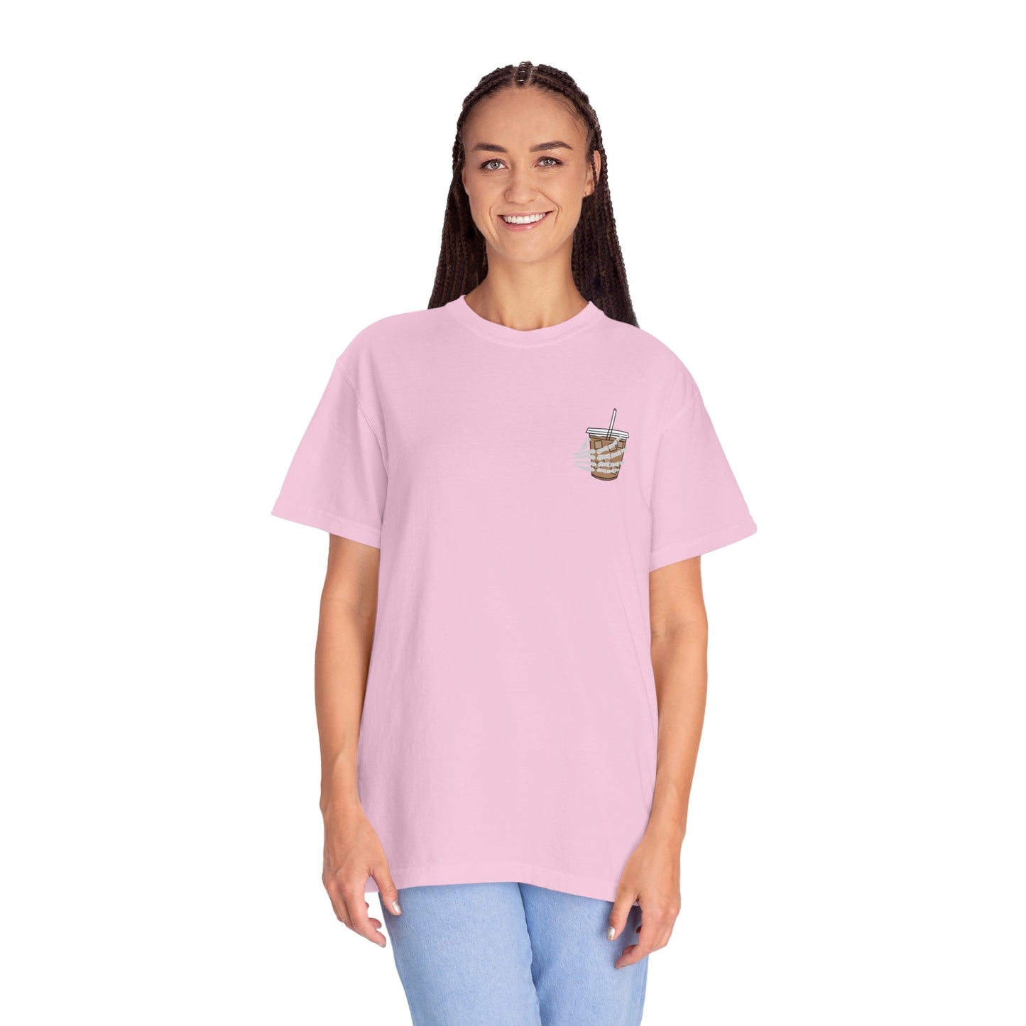 Coffee and Chaos - Unisex Garment-Dyed Faux Pocket T-Shirt