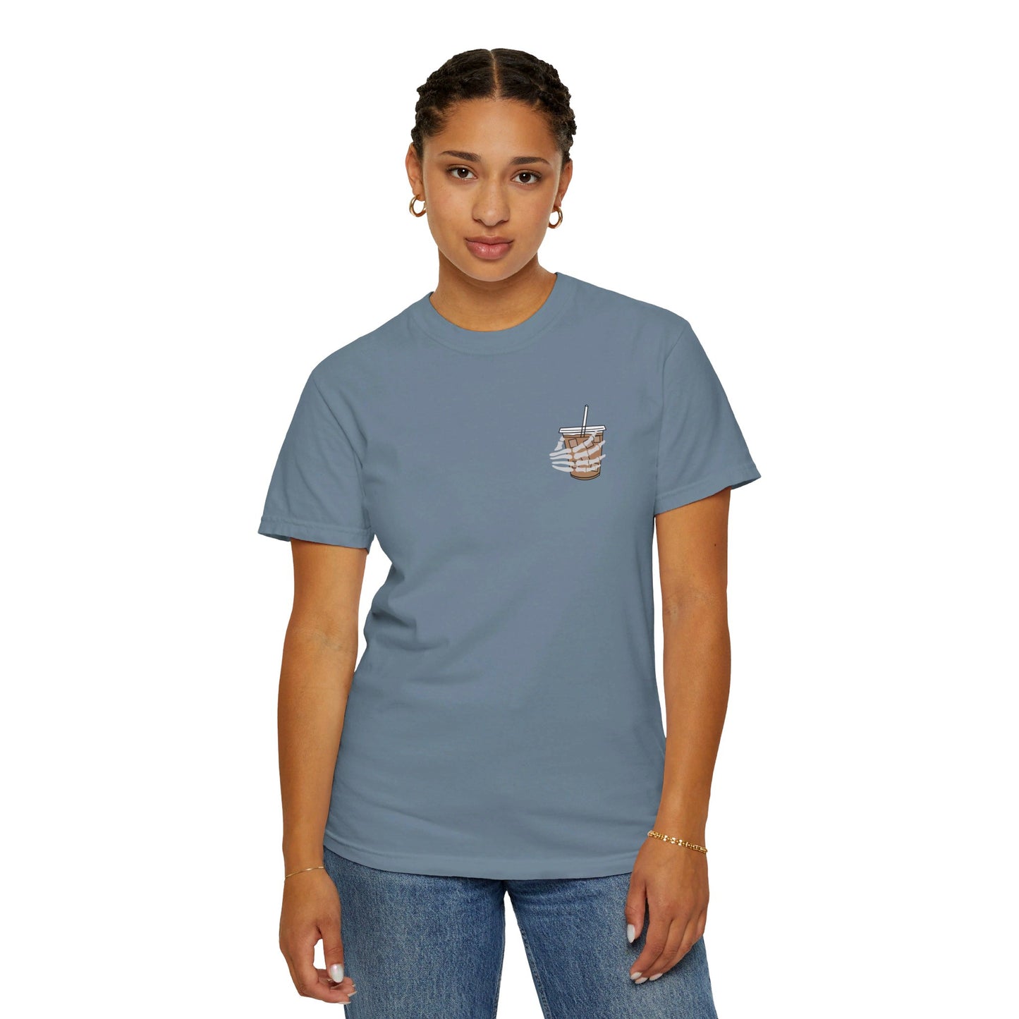 Coffee and Chaos - Unisex Garment-Dyed Faux Pocket T-Shirt
