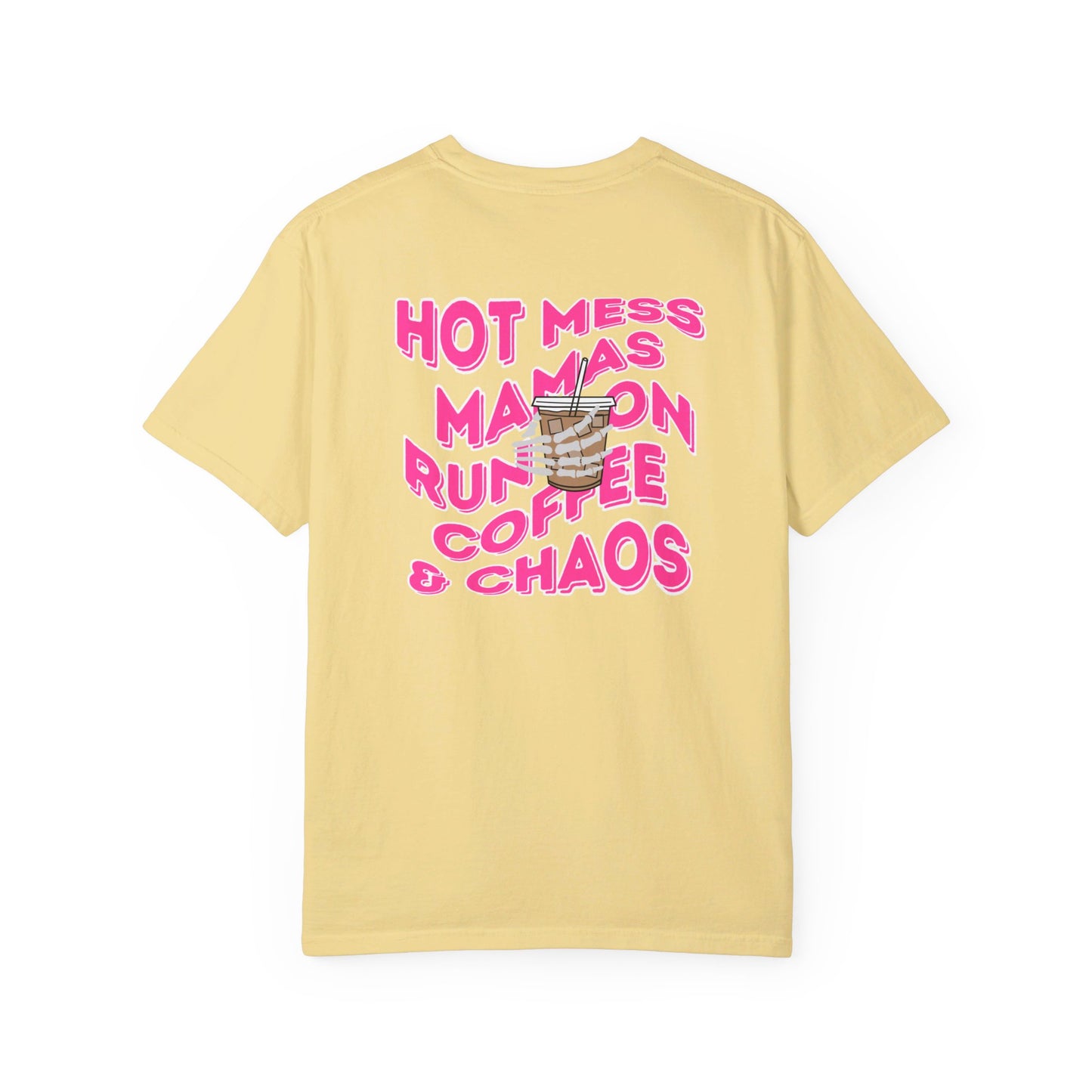 Coffee and Chaos - Unisex Garment-Dyed Faux Pocket T-Shirt