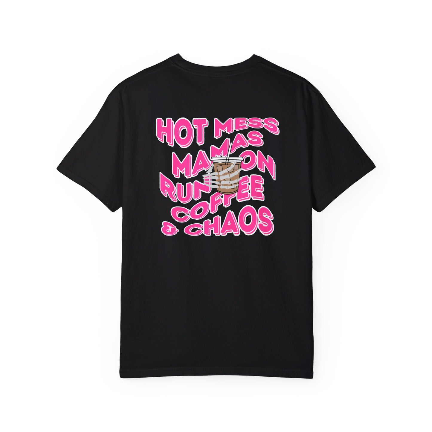 Coffee and Chaos - Unisex Garment-Dyed Faux Pocket T-Shirt