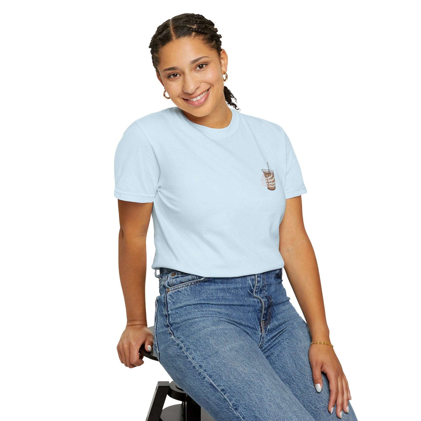 Coffee and Chaos - Unisex Garment-Dyed Faux Pocket T-Shirt