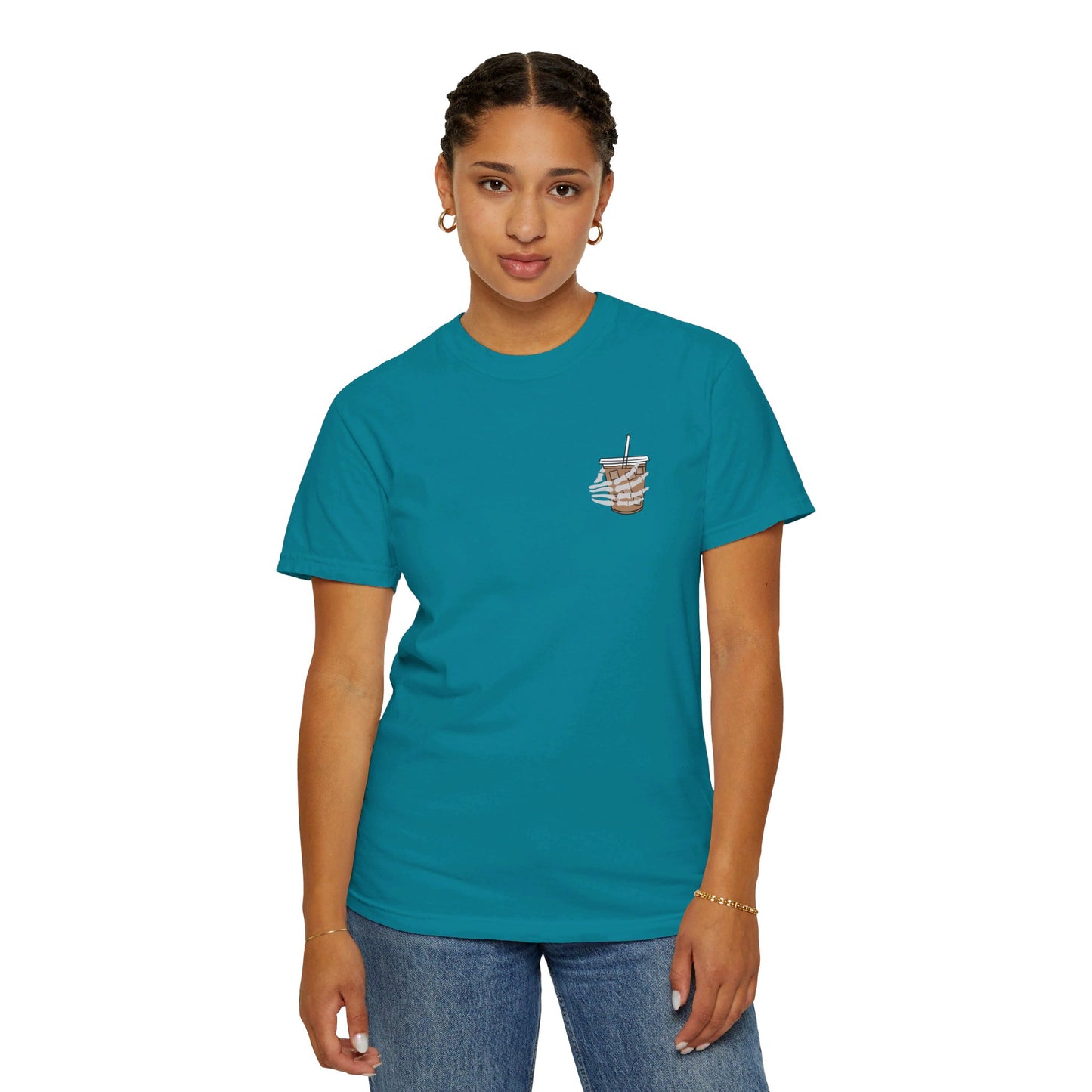 Coffee and Chaos - Unisex Garment-Dyed Faux Pocket T-Shirt