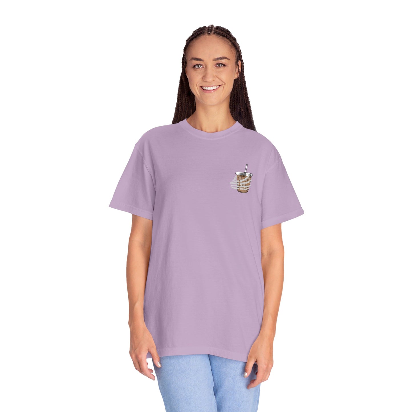 Coffee and Chaos - Unisex Garment-Dyed Faux Pocket T-Shirt