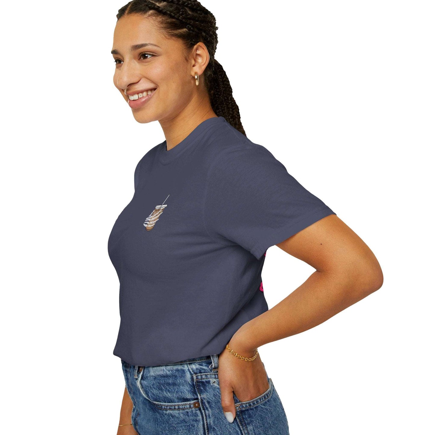 Coffee and Chaos - Unisex Garment-Dyed Faux Pocket T-Shirt