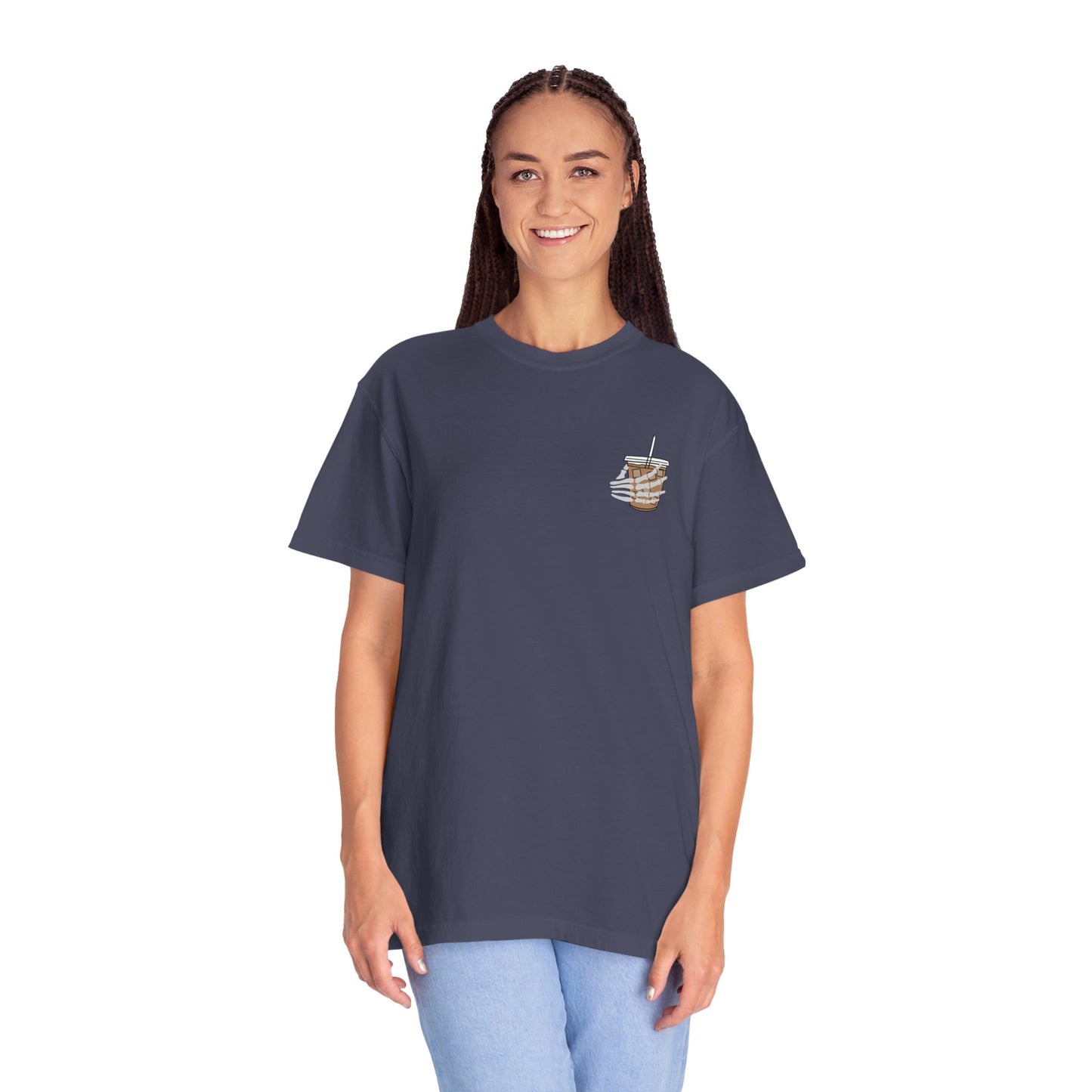 Coffee and Chaos - Unisex Garment-Dyed Faux Pocket T-Shirt
