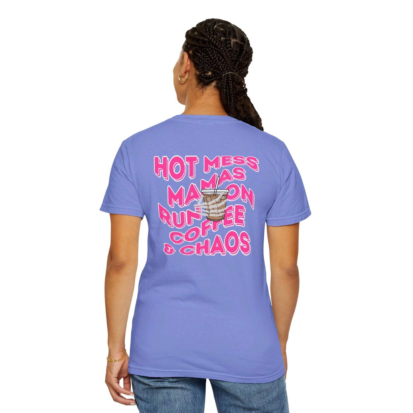 Coffee and Chaos - Unisex Garment-Dyed Faux Pocket T-Shirt
