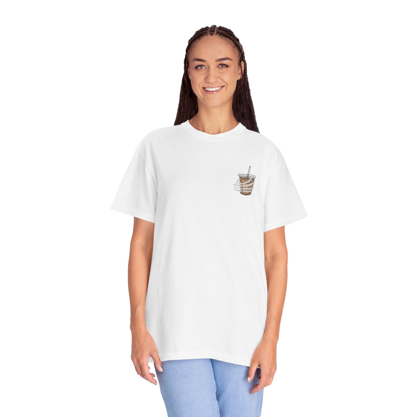 Coffee and Chaos - Unisex Garment-Dyed Faux Pocket T-Shirt