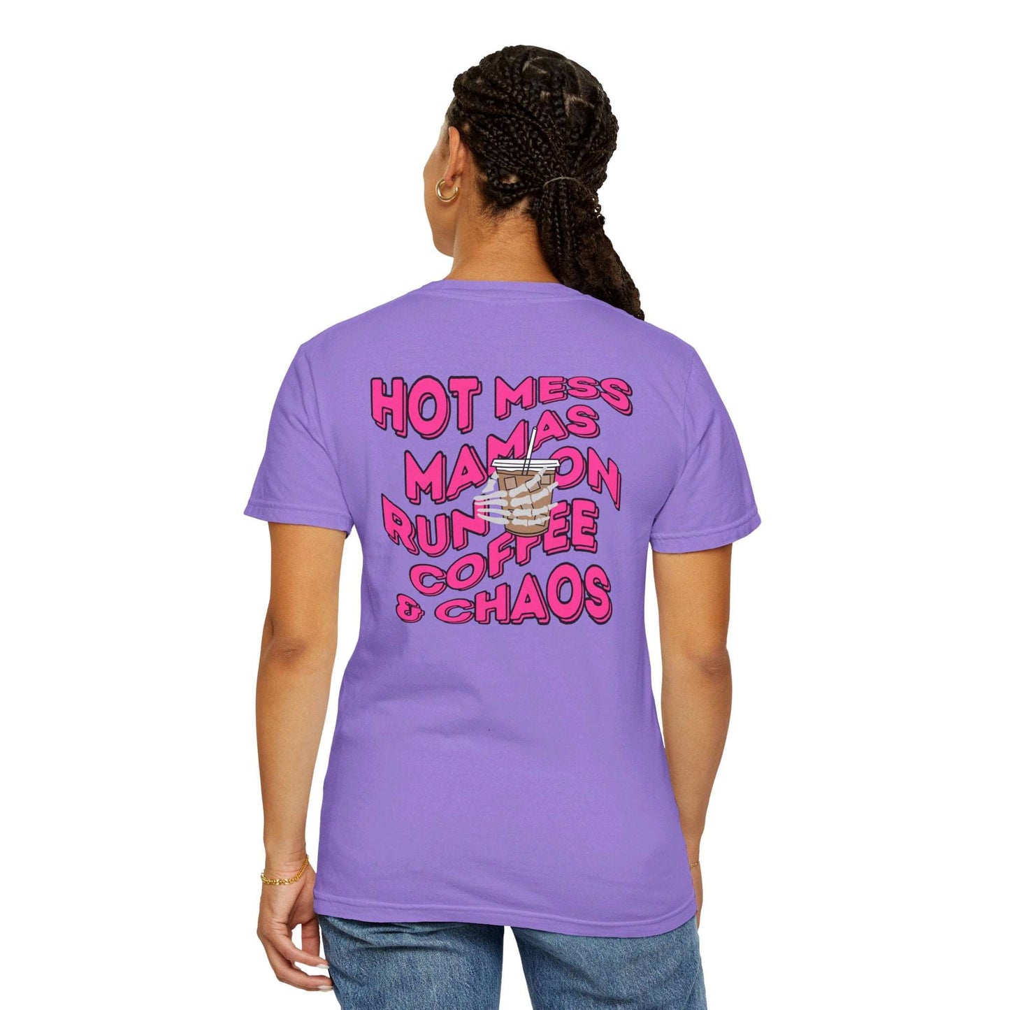 Coffee and Chaos - Unisex Garment-Dyed Faux Pocket T-Shirt