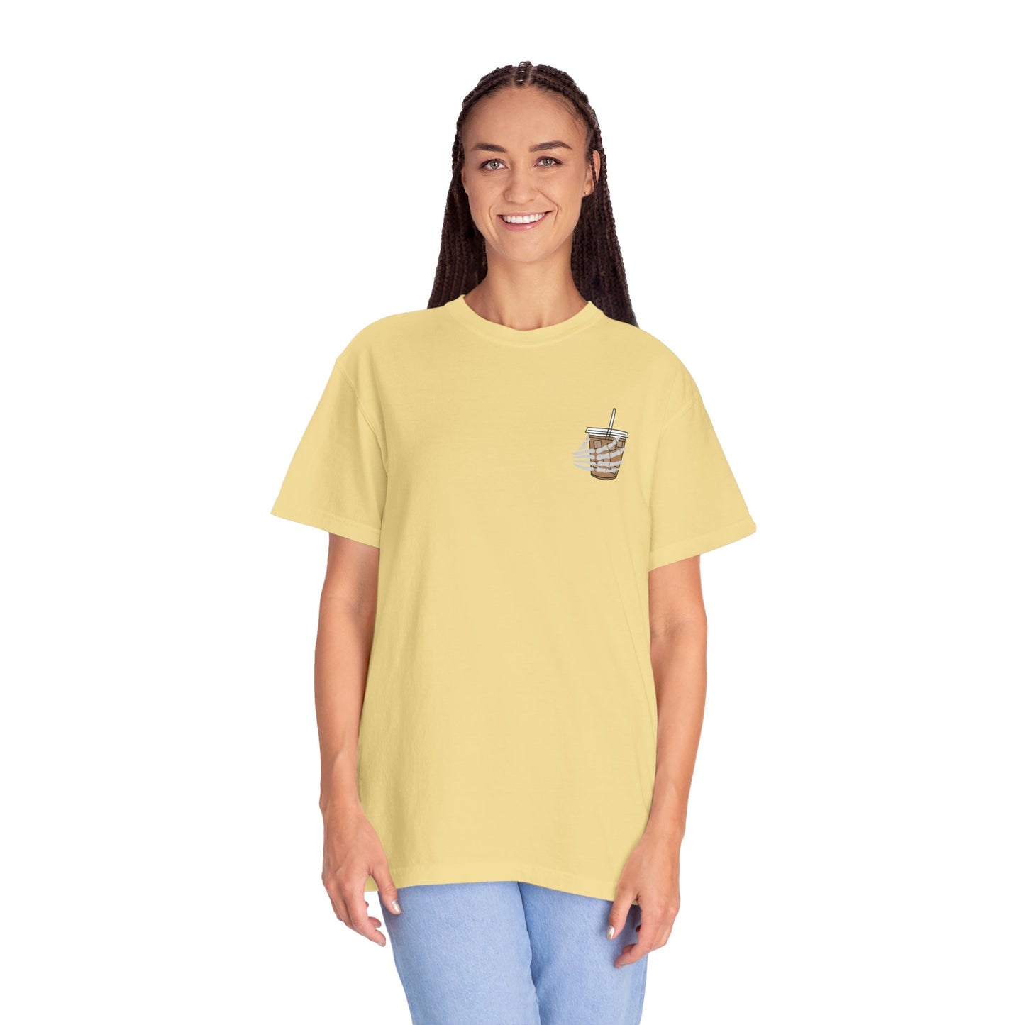 Coffee and Chaos - Unisex Garment-Dyed Faux Pocket T-Shirt